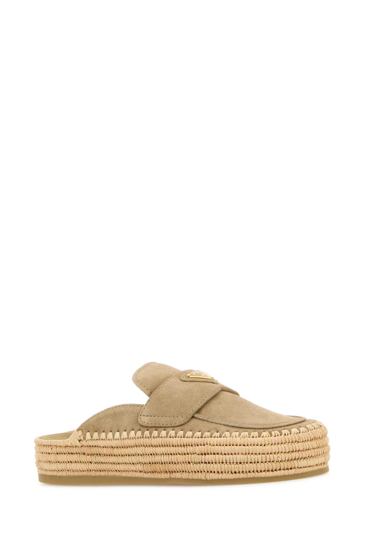 Prada Suede Slippers With Espadrille Sole And Round Toe