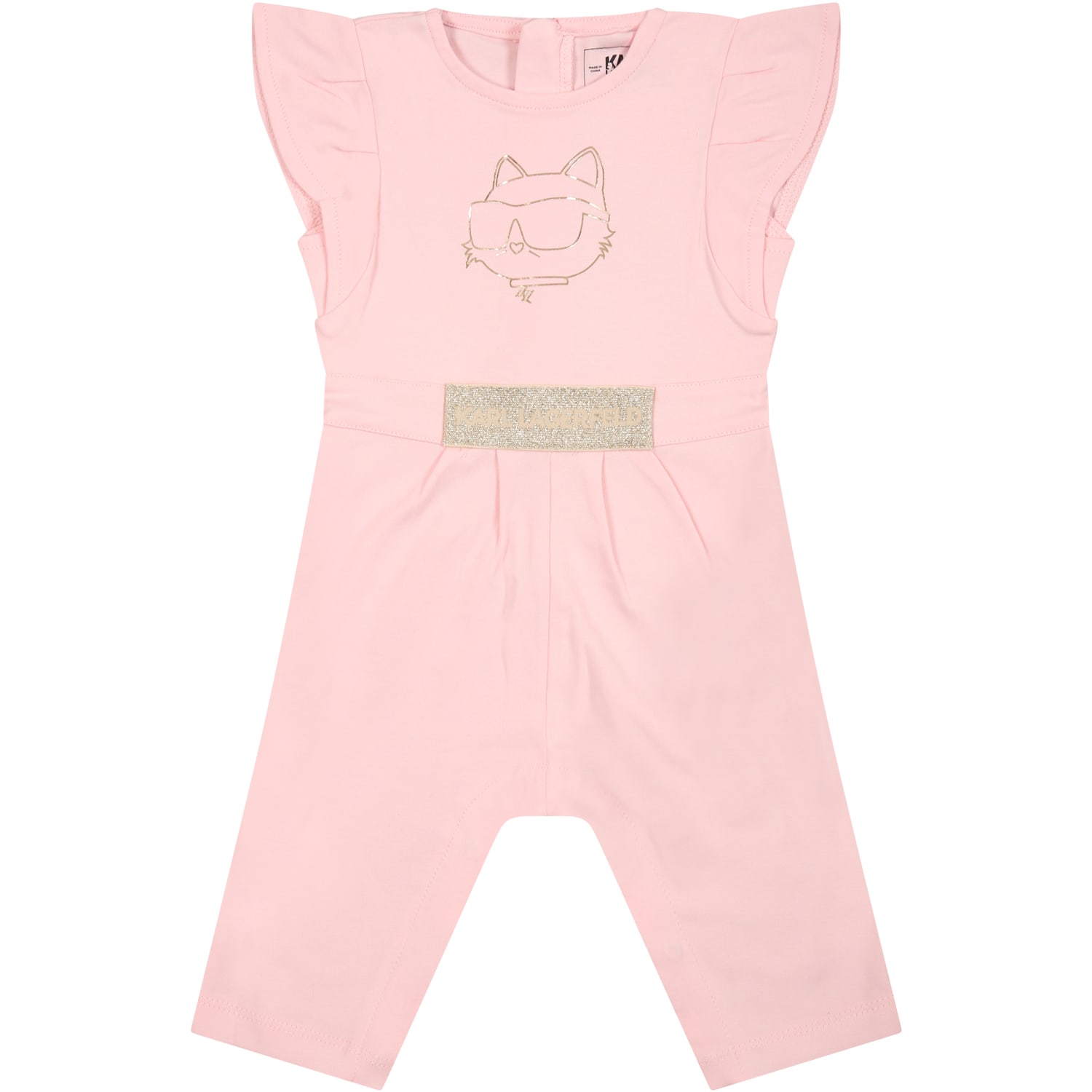 Karl Lagerfeld Pink Onesie For Baby Girl With Lurex Print And Logo ...