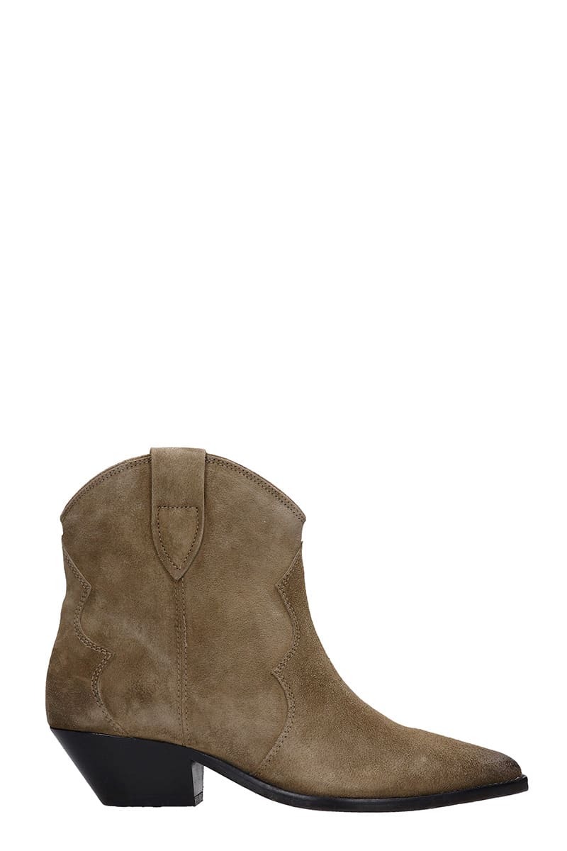 Buy Isabel Marant Dewina Texan Ankle Boots In Taupe Suede online, shop Isabel Marant shoes with free shipping