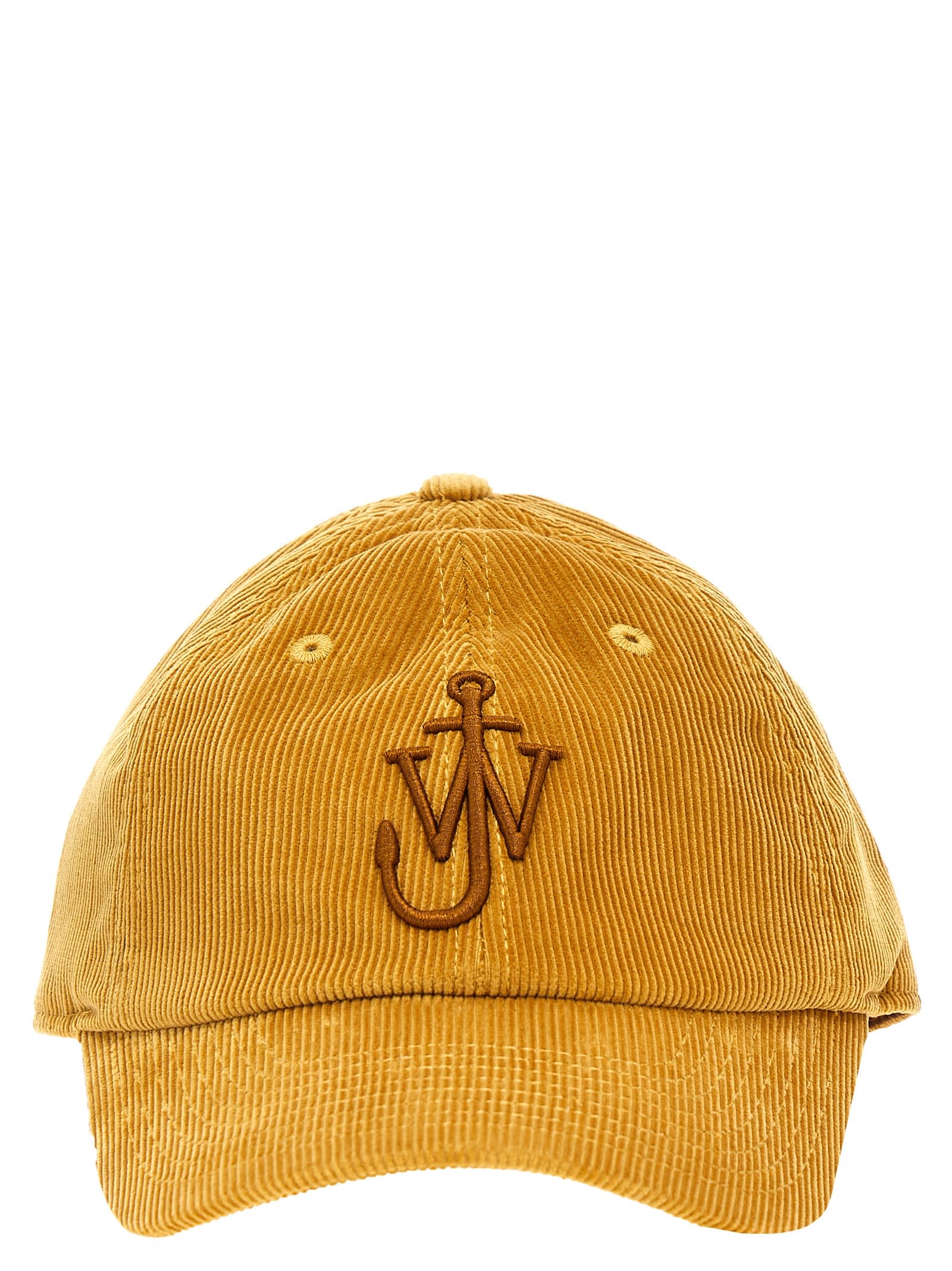 Shop Jw Anderson Logo Embroidery Velvet Cap In Ocher