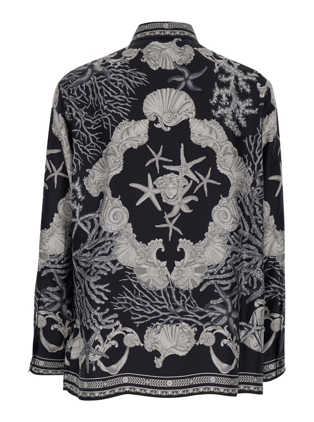 Shop Versace Black Shirt With All-over Barocco Sea Print In Silk Man