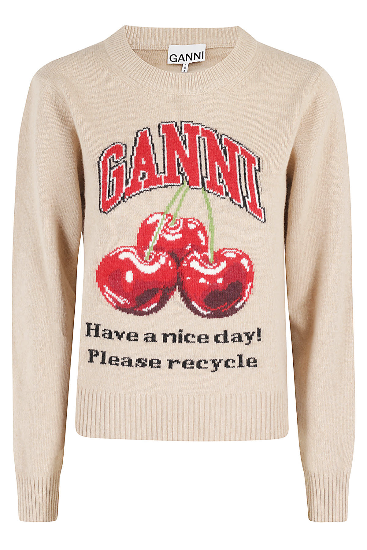 Graphic Wool Mix Cherry Crewneck