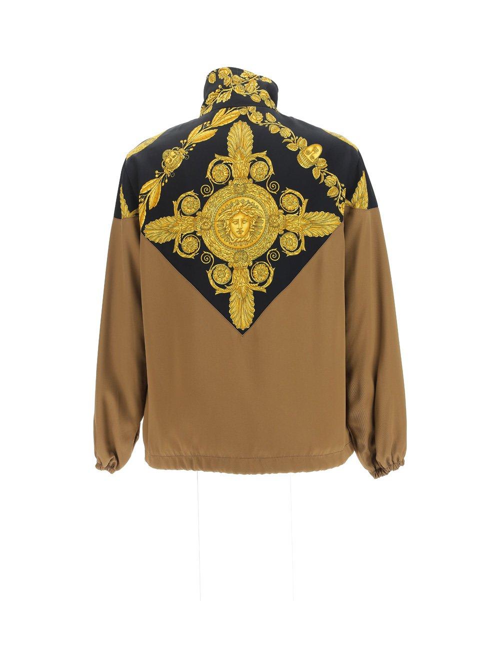 Shop Versace Baroque Pattern Zip-up Track Jacket In Brown