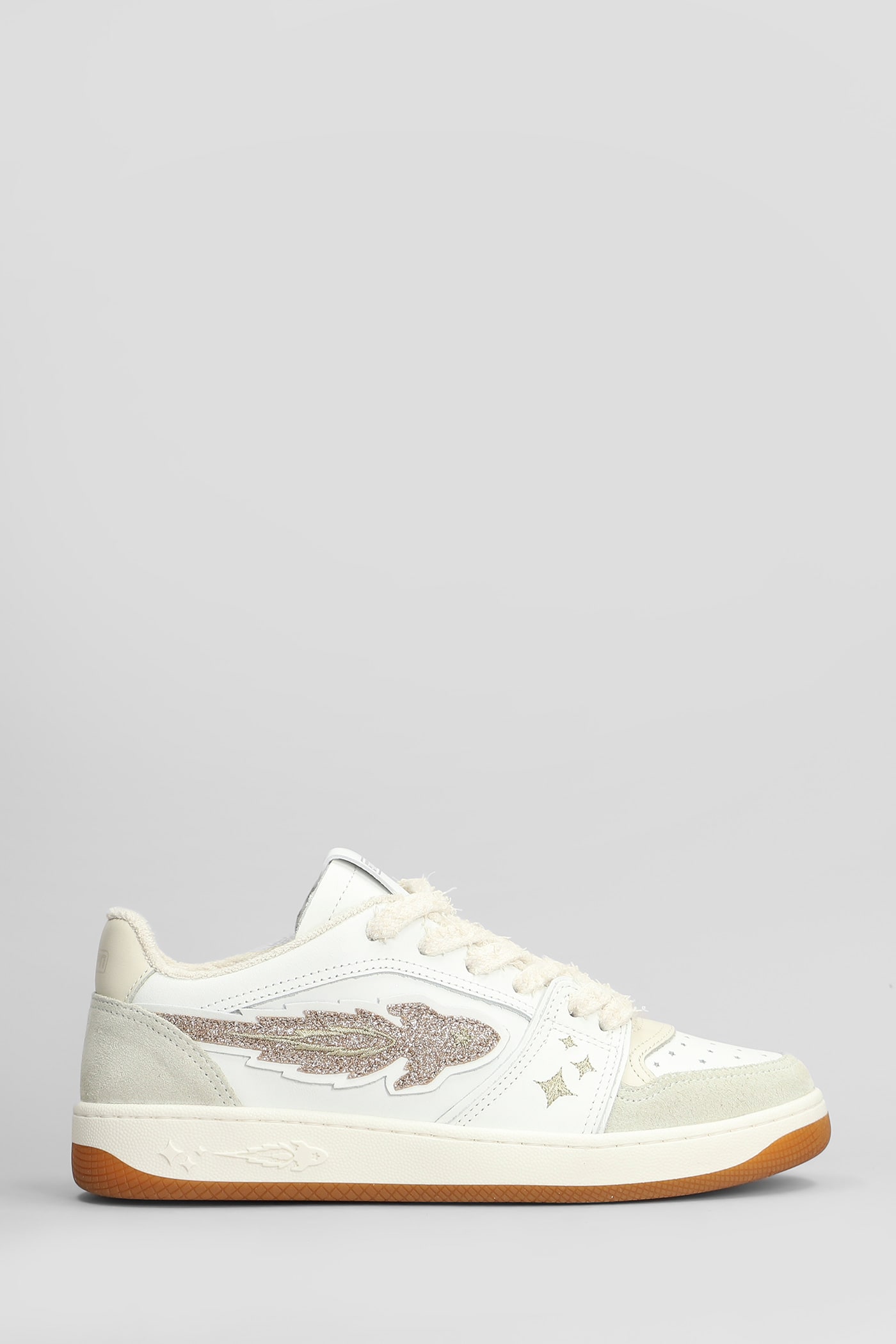 Enterprise Japan Egg Rocket Sneakers In White Suede And Leather