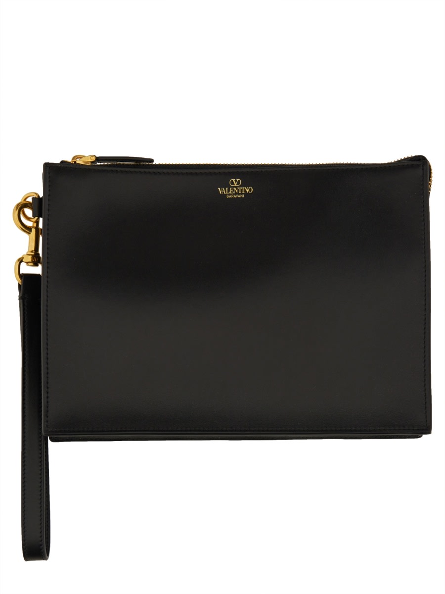 Shop Valentino Leather Clutch In Black