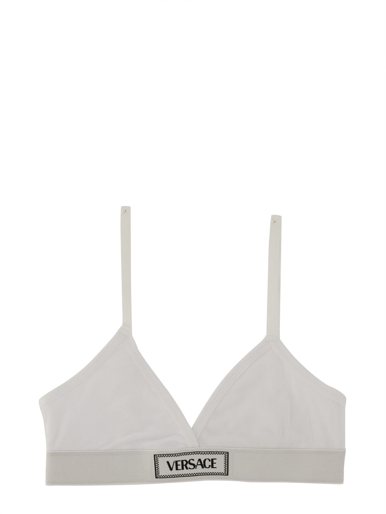 Shop Versace Bralette With Logo In Bianco