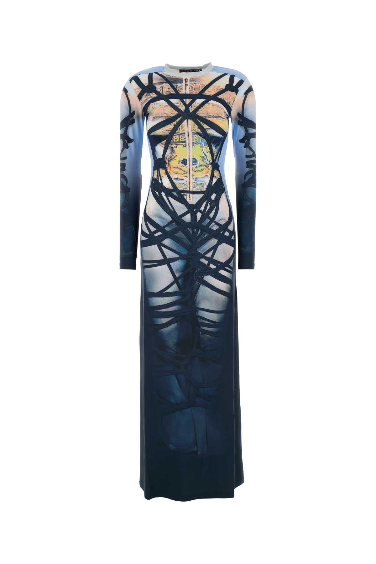 Shop Y/project Printed Stretch Nylon Dress In Blueblack