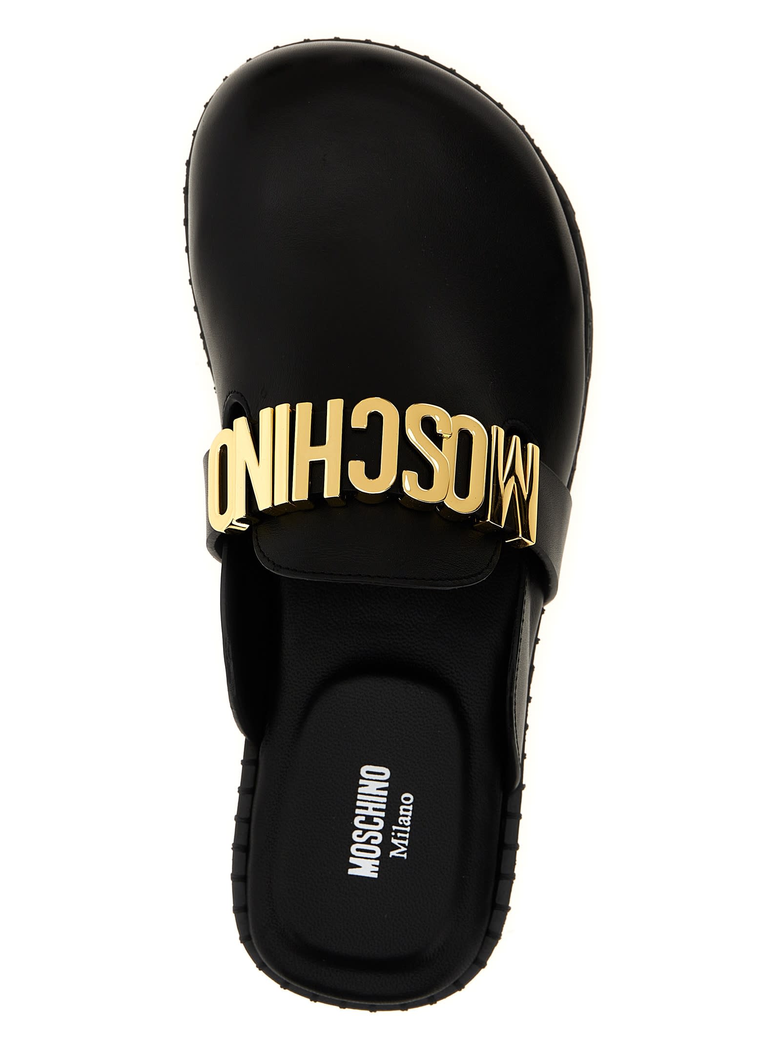 Moschino Logo-lettering Leather Mules In 000