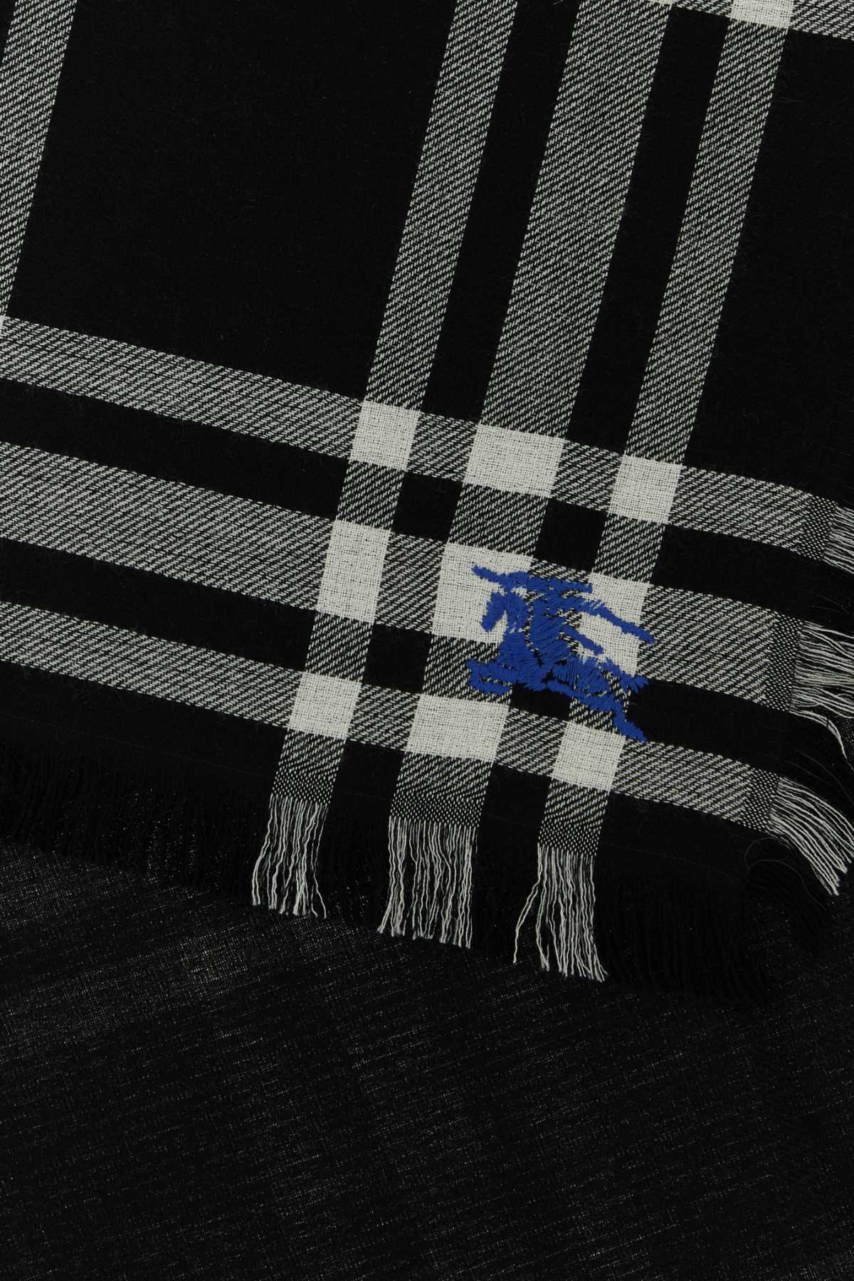 Shop Burberry Embroidered Wool Blend Scarf In Black