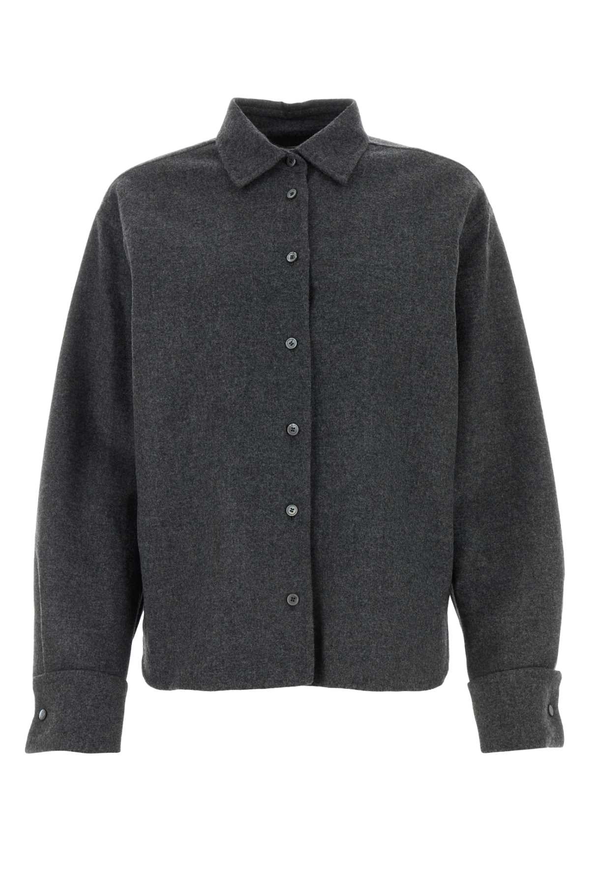 Shop Max Mara Dark Grey Wool Blend Abadan Shirt In Grigiomedio