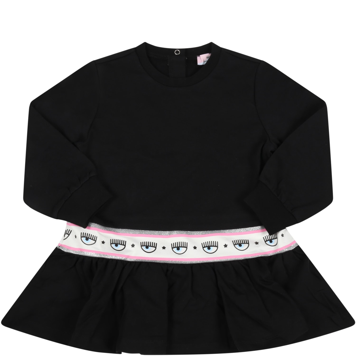 Chiara Ferragni Black Dress For Baby Girl With Iconic Eyes