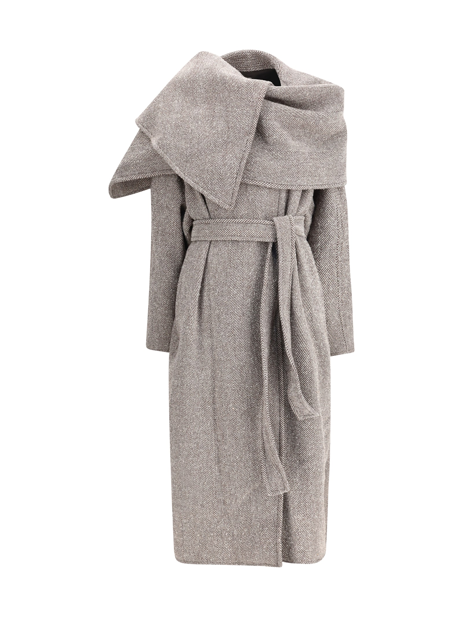 Ferragamo Women Oversized Asymmetric Coat In Gray