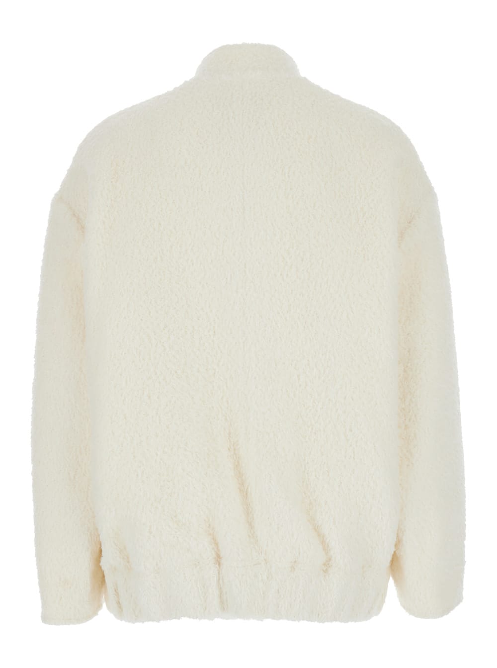 Shop Semicouture White Bomber Jacket With Elastic Waist In Wool Woman