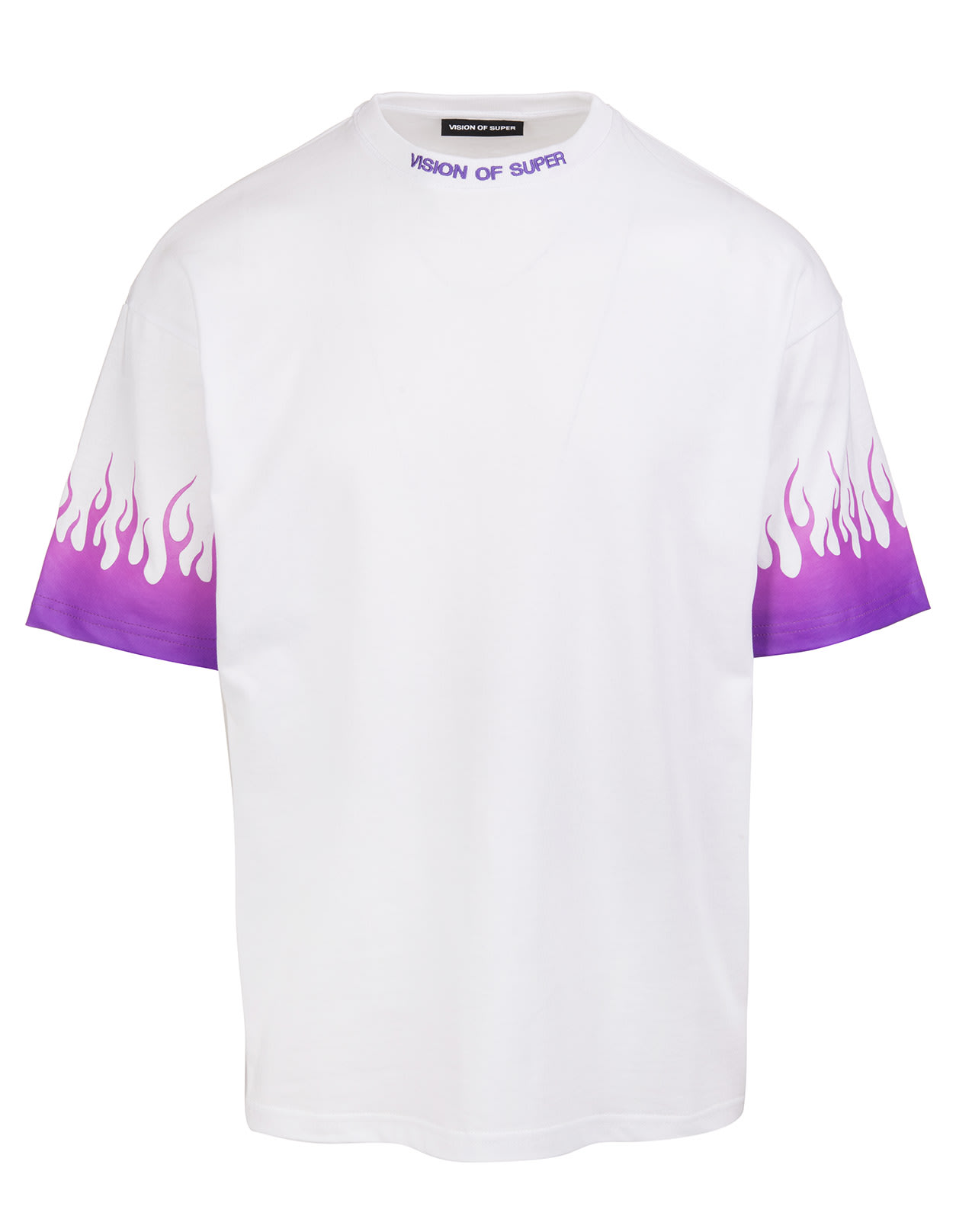 Vision of Super White Oversize T-shirt With Shaded Purple Flames