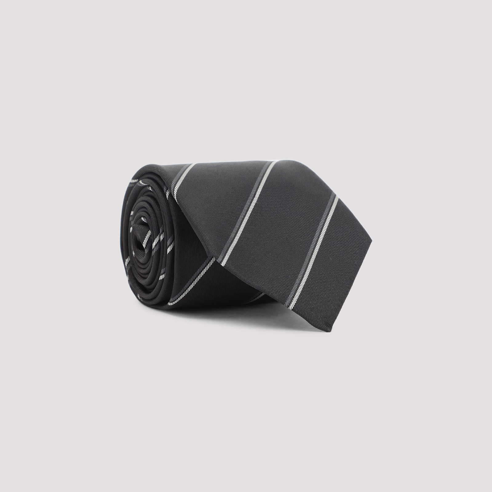 Saint Laurent Silk Tie With Subtle Diagonal Stripes In Black