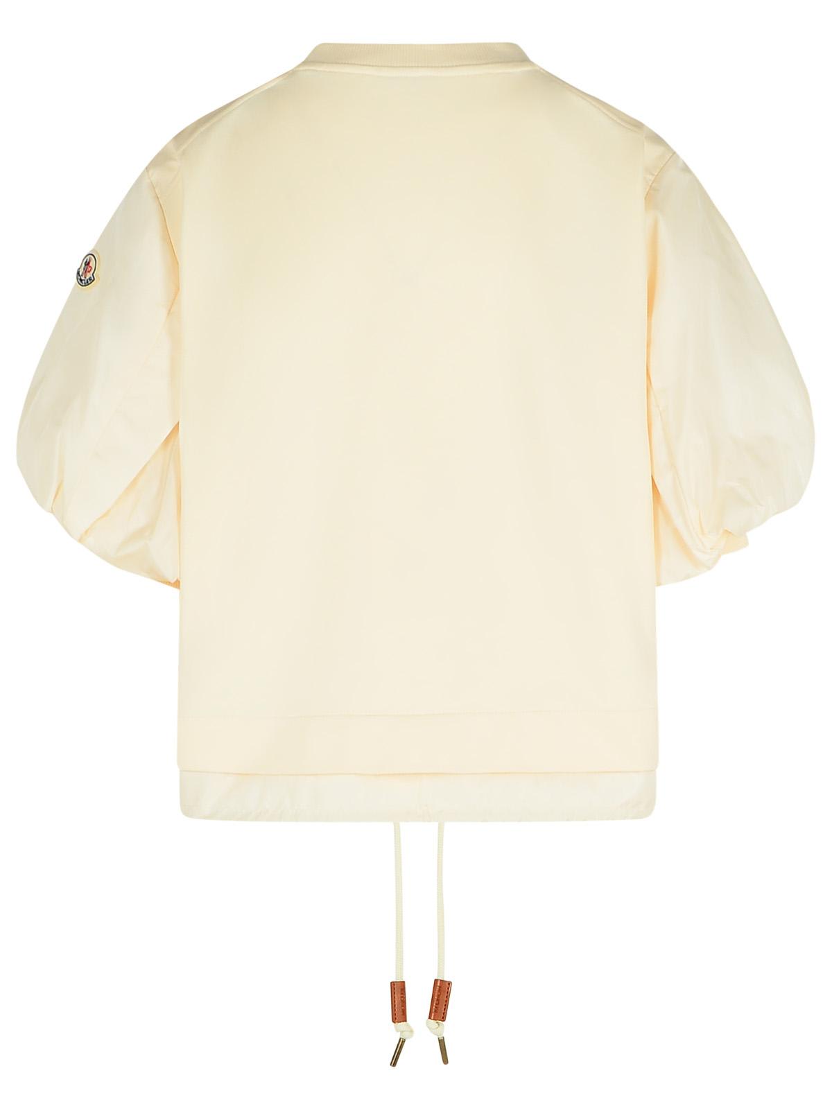 Moncler 'drawstring Hem Puff Sleeves Ribbed Cuffs T-shirt' In Beige