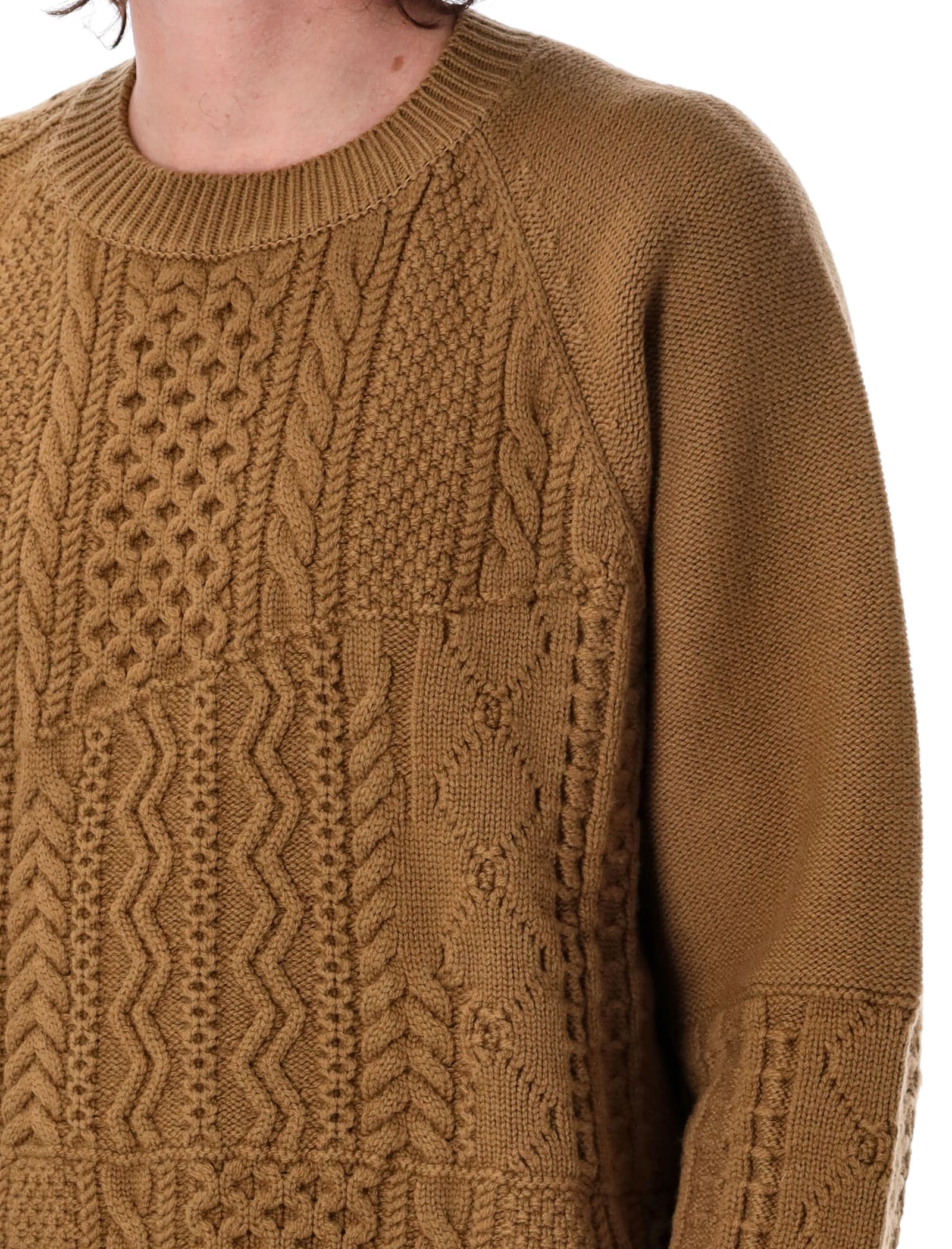 Shop Comme Des Garçons Homme Deux Cable Knit Sweater In Camel