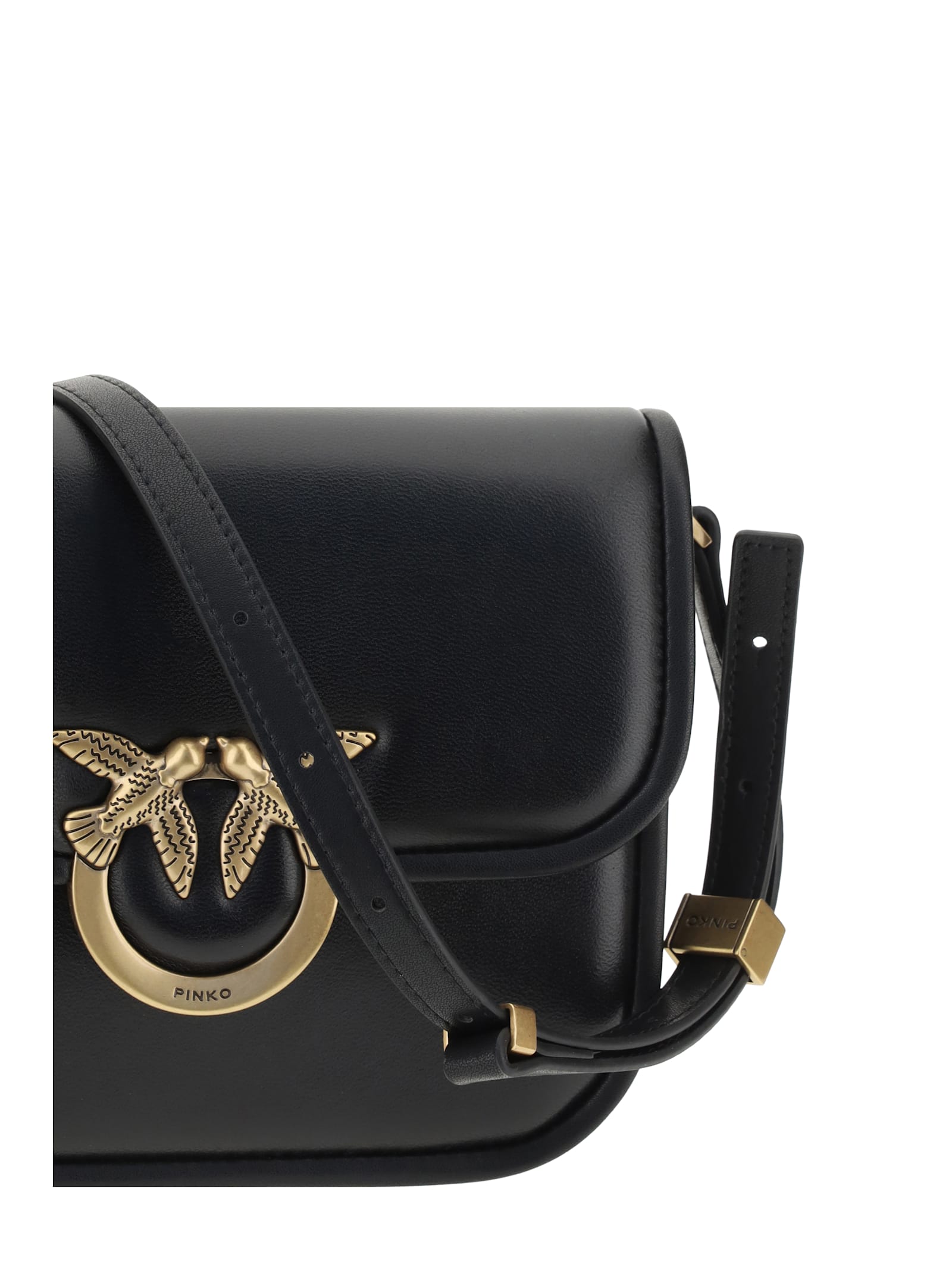 Pinko Love Box Black Crossbody Bag With Love Birds Plaque On The Front In Leather Woman In Black
