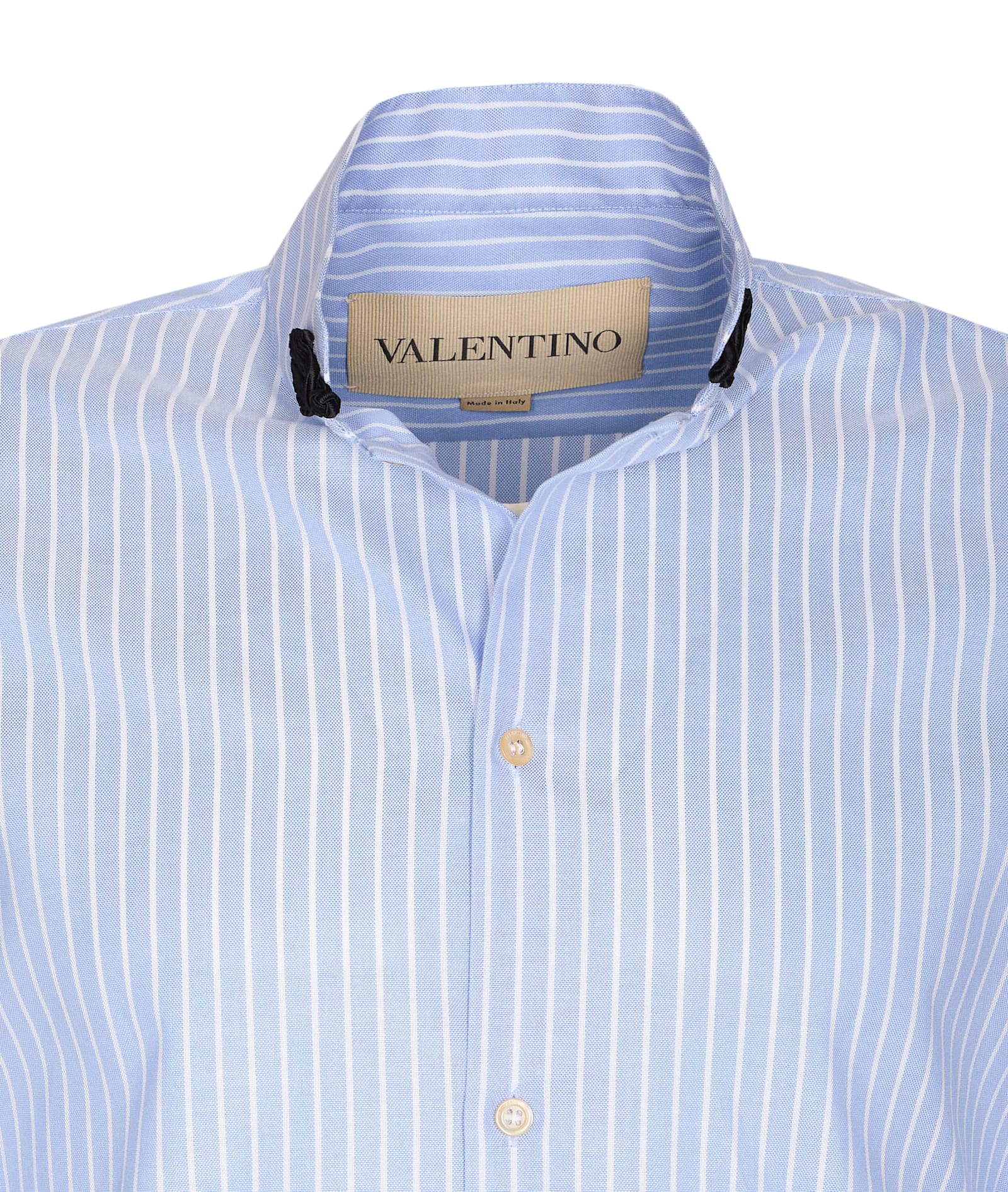 Valentino Cotton Shirt With Striped Pattern And Embroidered Motif In Blue