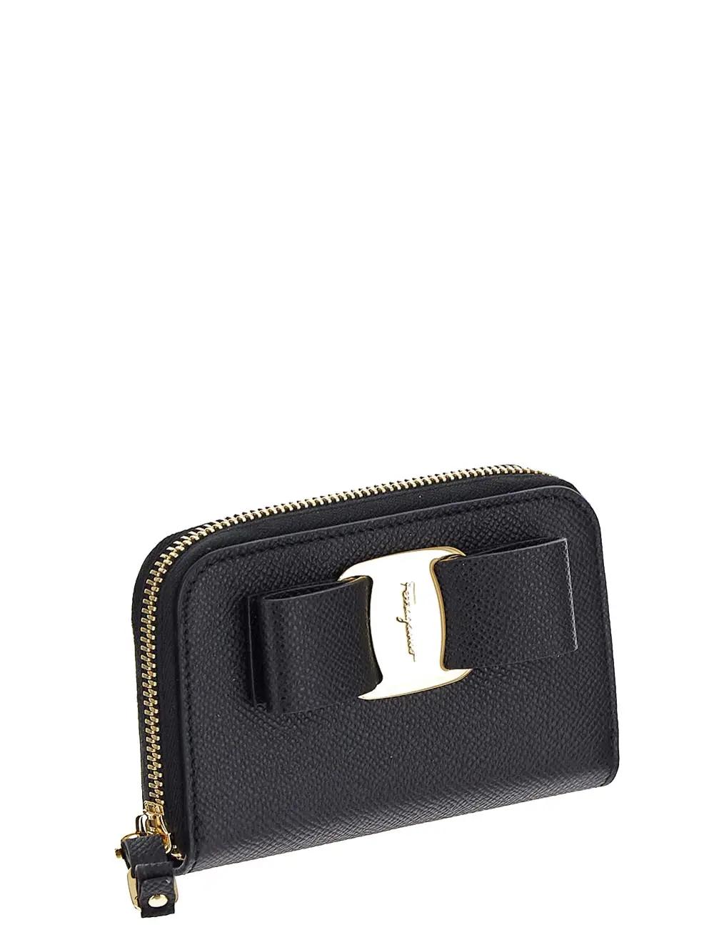 Shop Ferragamo Vara Bow Zip-around Wallet In Black