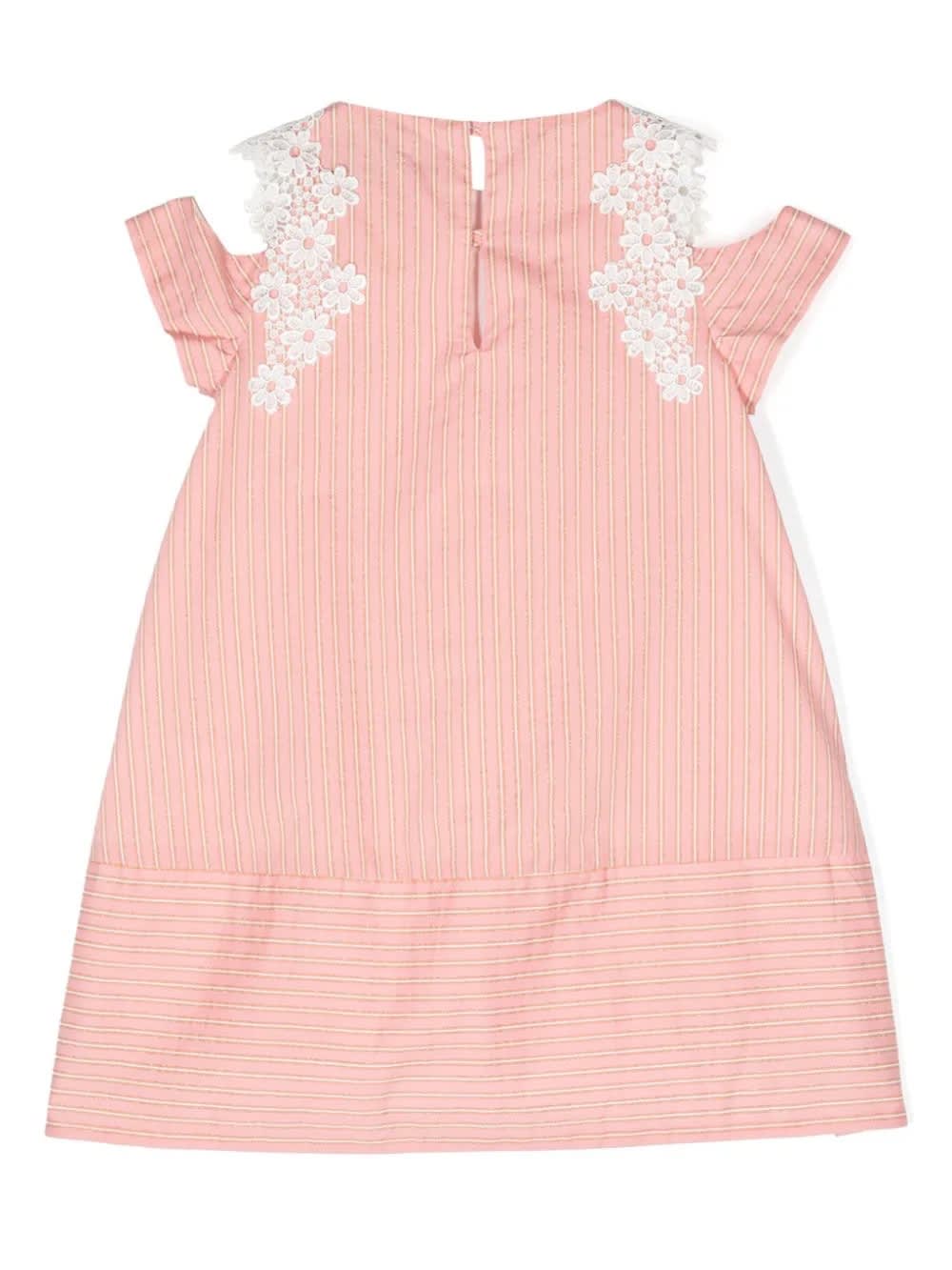 Shop Simonetta Pink Lamé Striped Dress With Lace