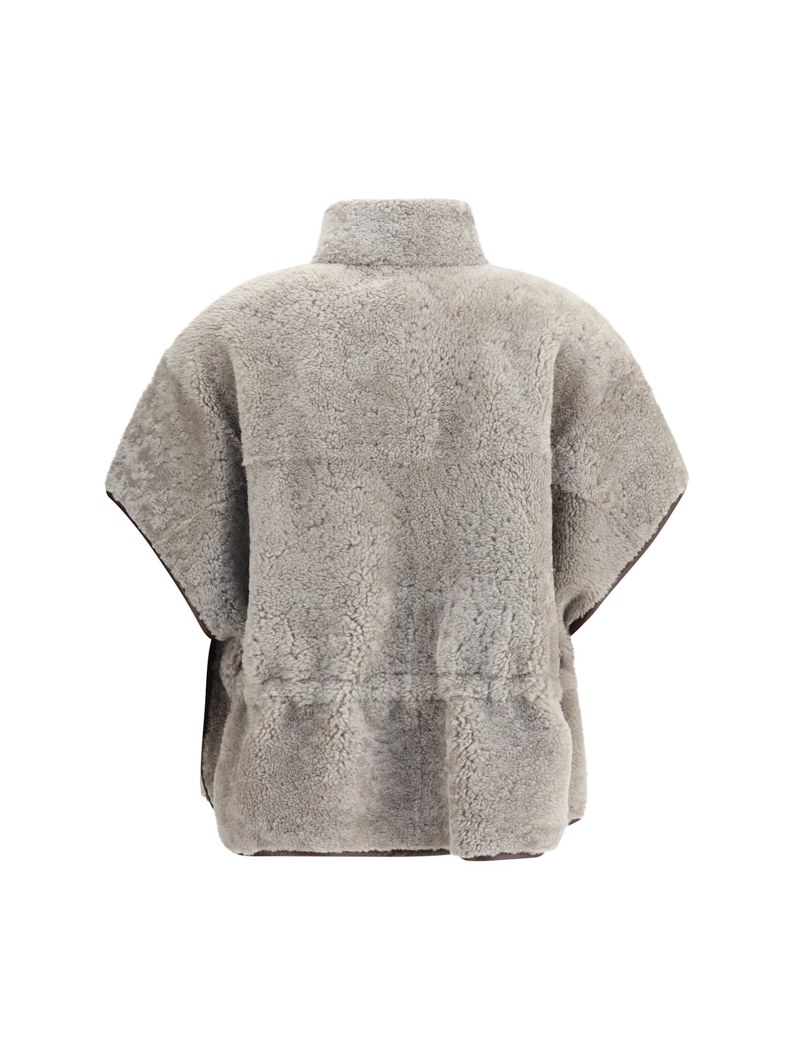 Brunello Cucinelli Sheepskin Jacket With Adjustable Drawstring Waist In Gray