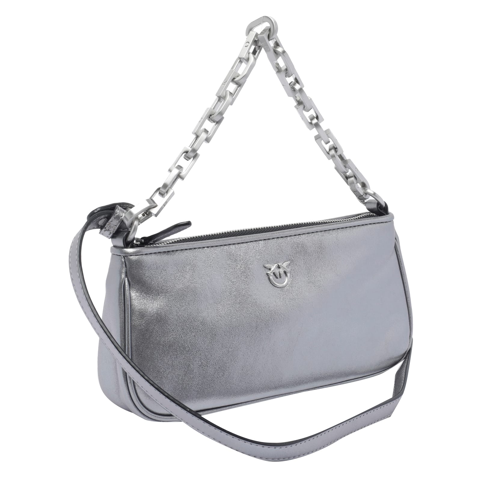 Pinko Mini Half Baguette Bag In Silver