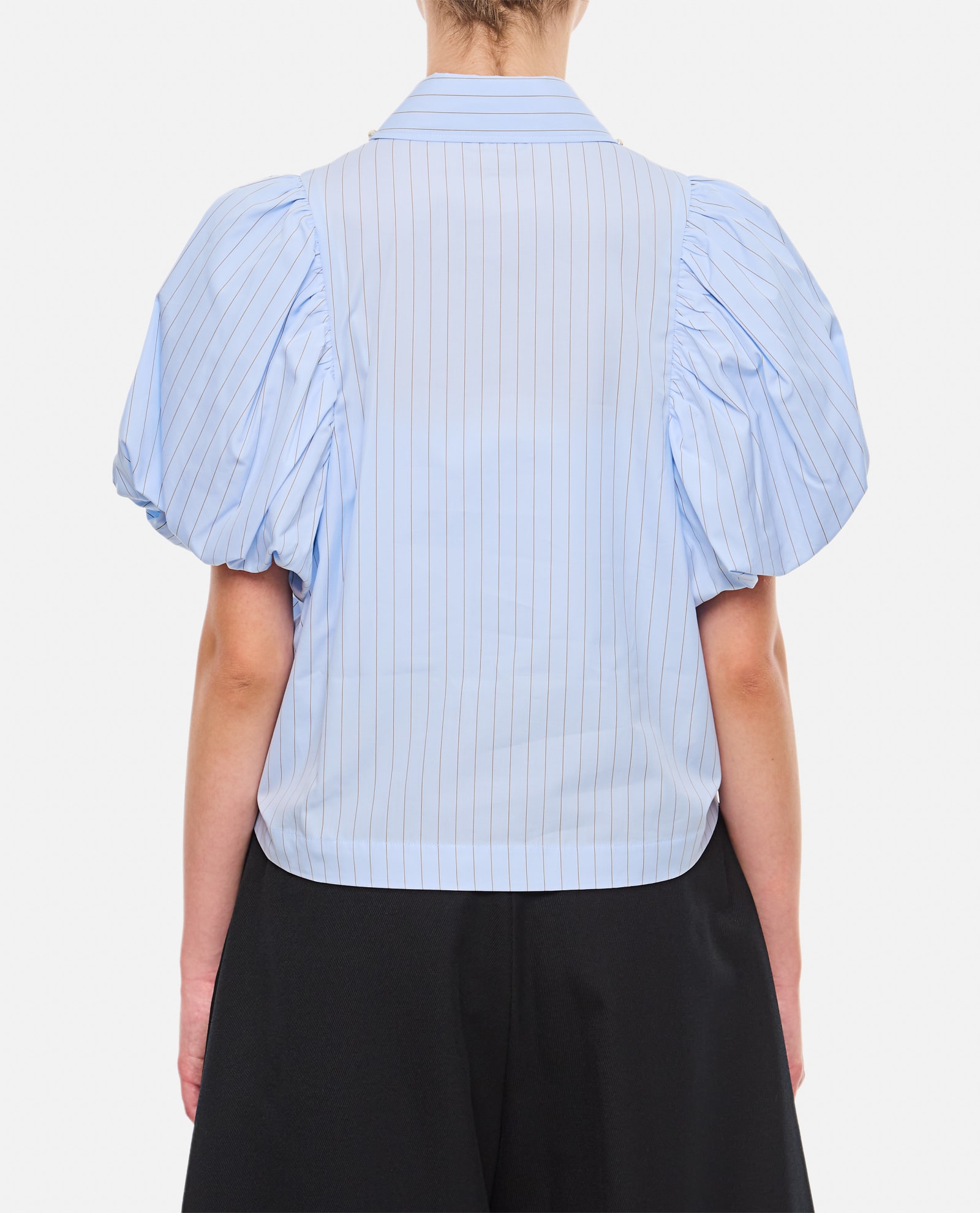 Shop Simone Rocha Cropped Toggle Detail Puff Sleeve Shirt W/ Emb In Clear Blue