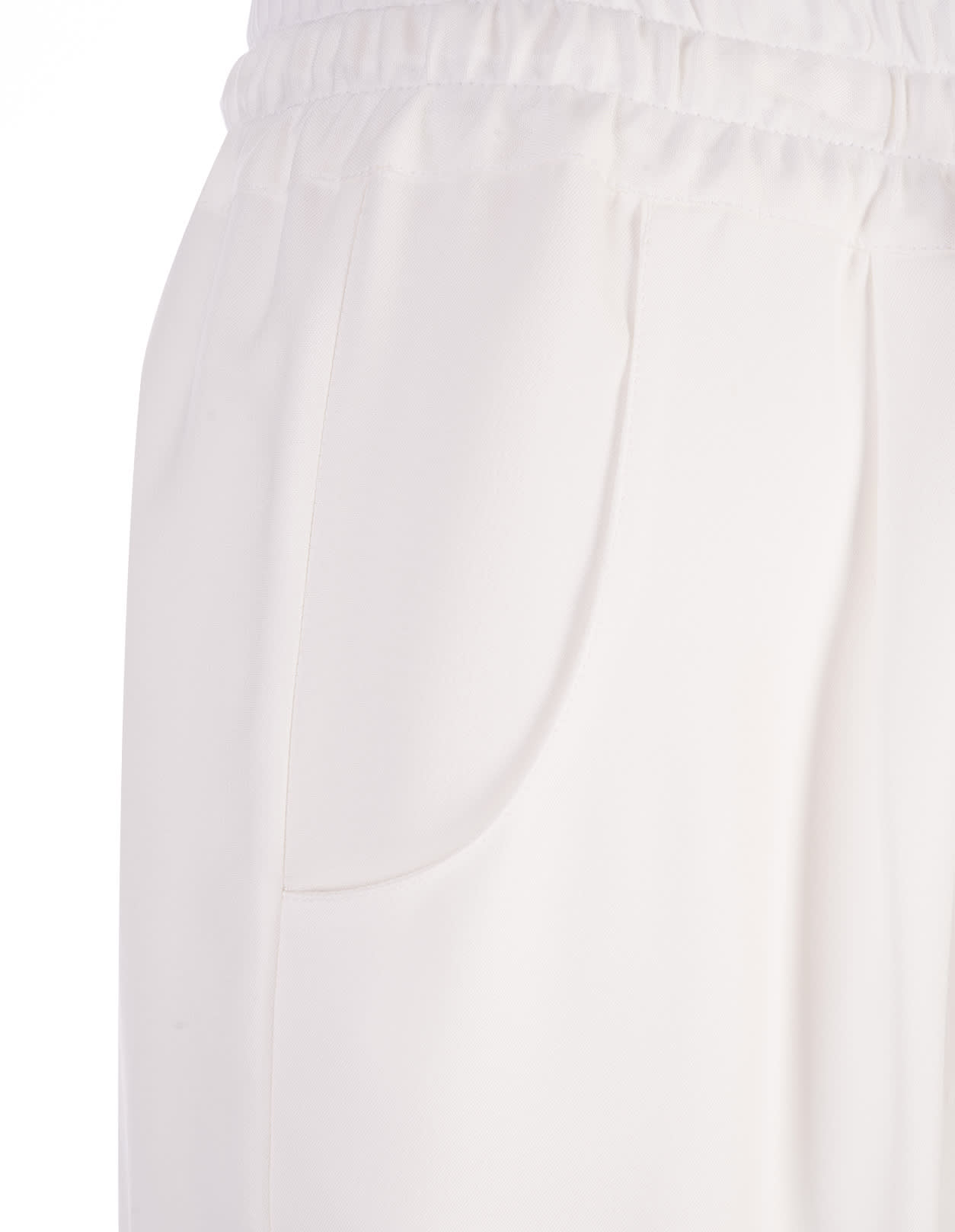 Shop Kiton White Silk Drawstring Trousers