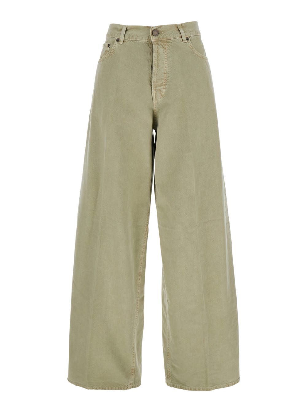 HAIKURE BETHANY GREEN JEANS WITH LOGO PATCH ON THE BACK IN COTTON TWILL WOMAN