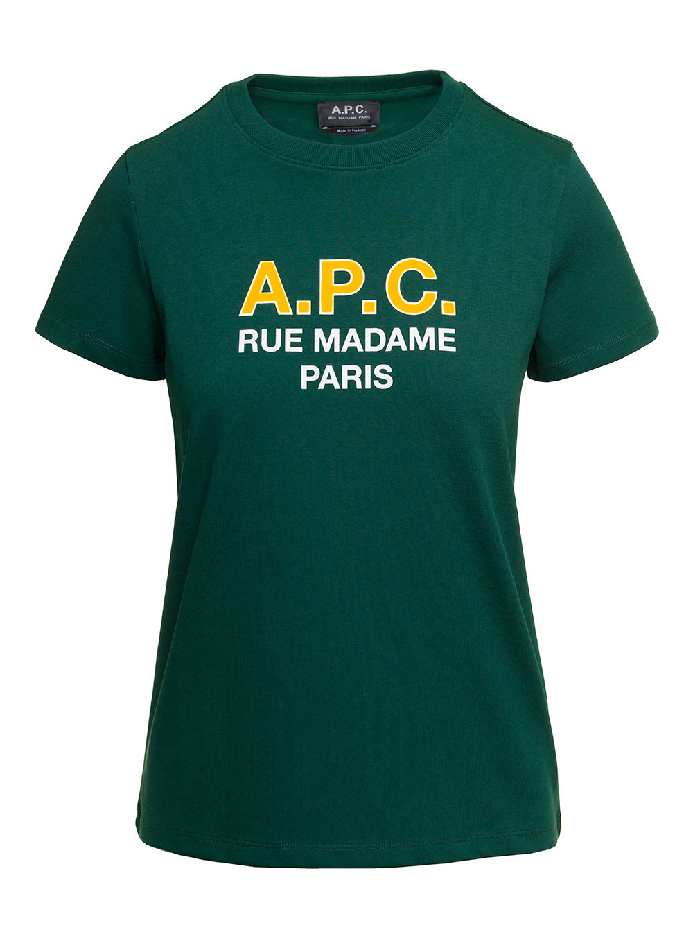 Shop Apc Green Crewneck T-shirt With Front Logo Print In Cotton Woman