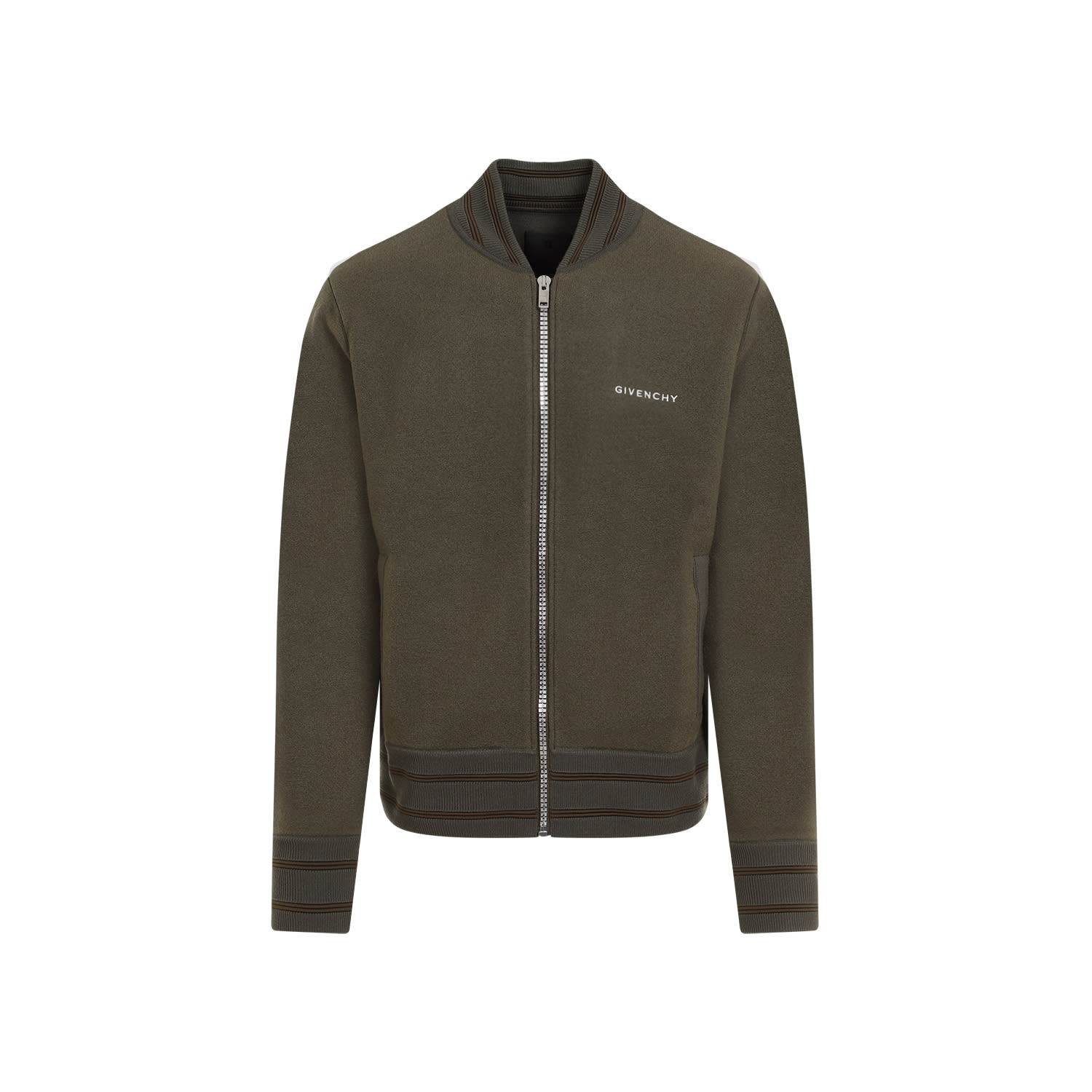 Shop Givenchy Knitted Varsity Jacket In Khaki