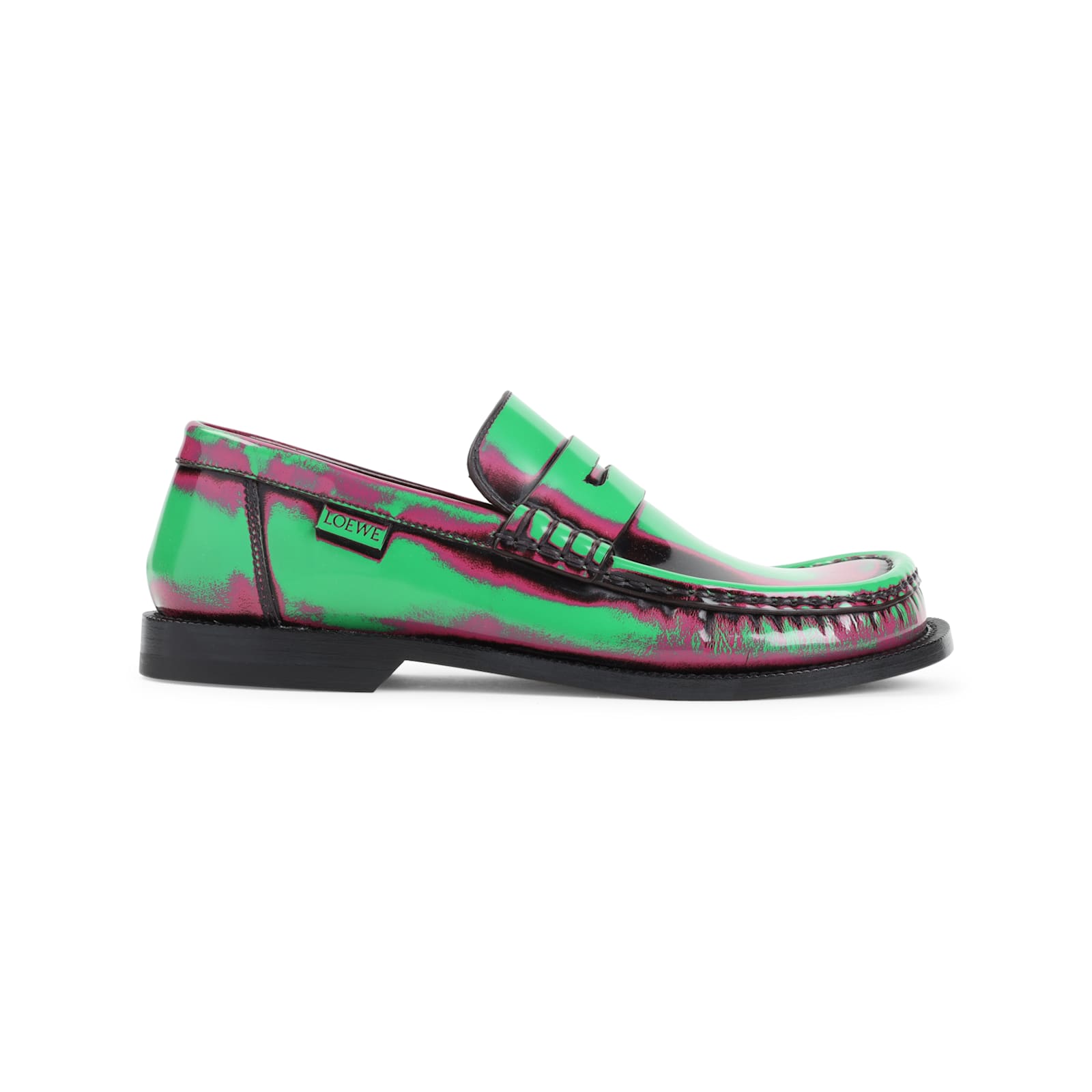 Loewe Multicolour Calf Leather Loafers With Decorative Strap In Green