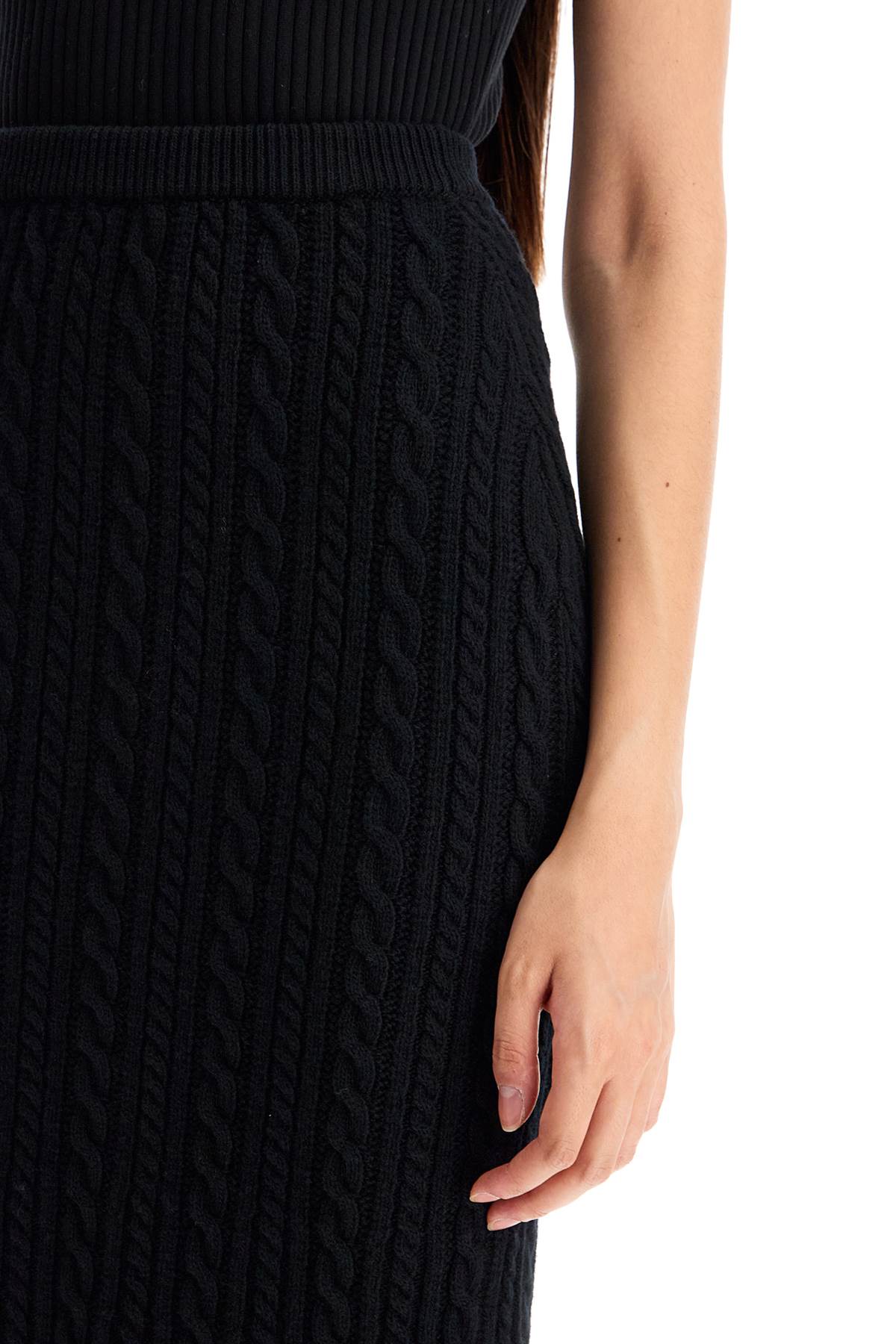 Shop Alessandra Rich Knitted Midi Skirt With Cable Knit In Black (black)