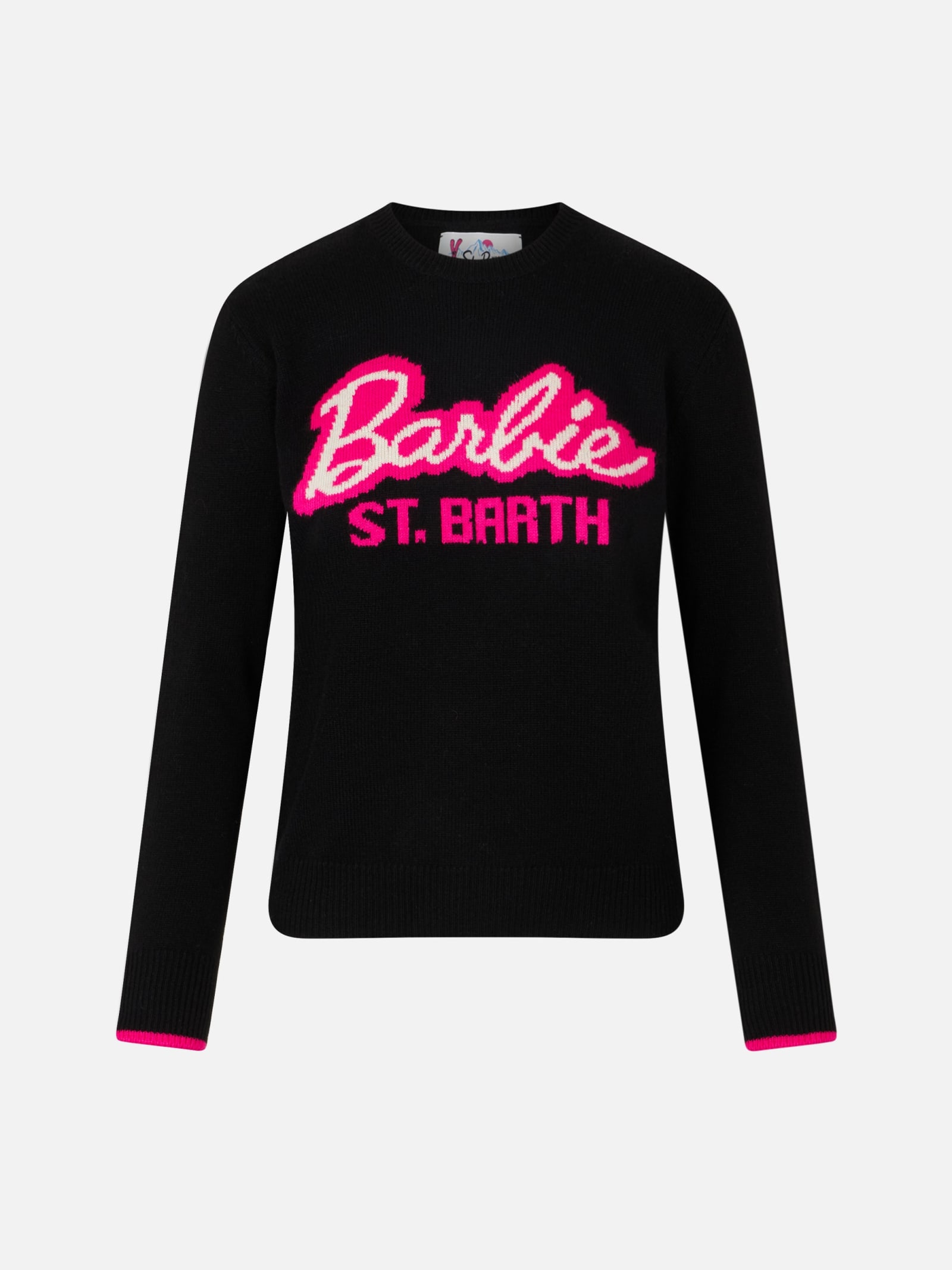 Shop Mc2 Saint Barth Woman Crewneck Black Sweater With Barbie Print Barbie Special Edition