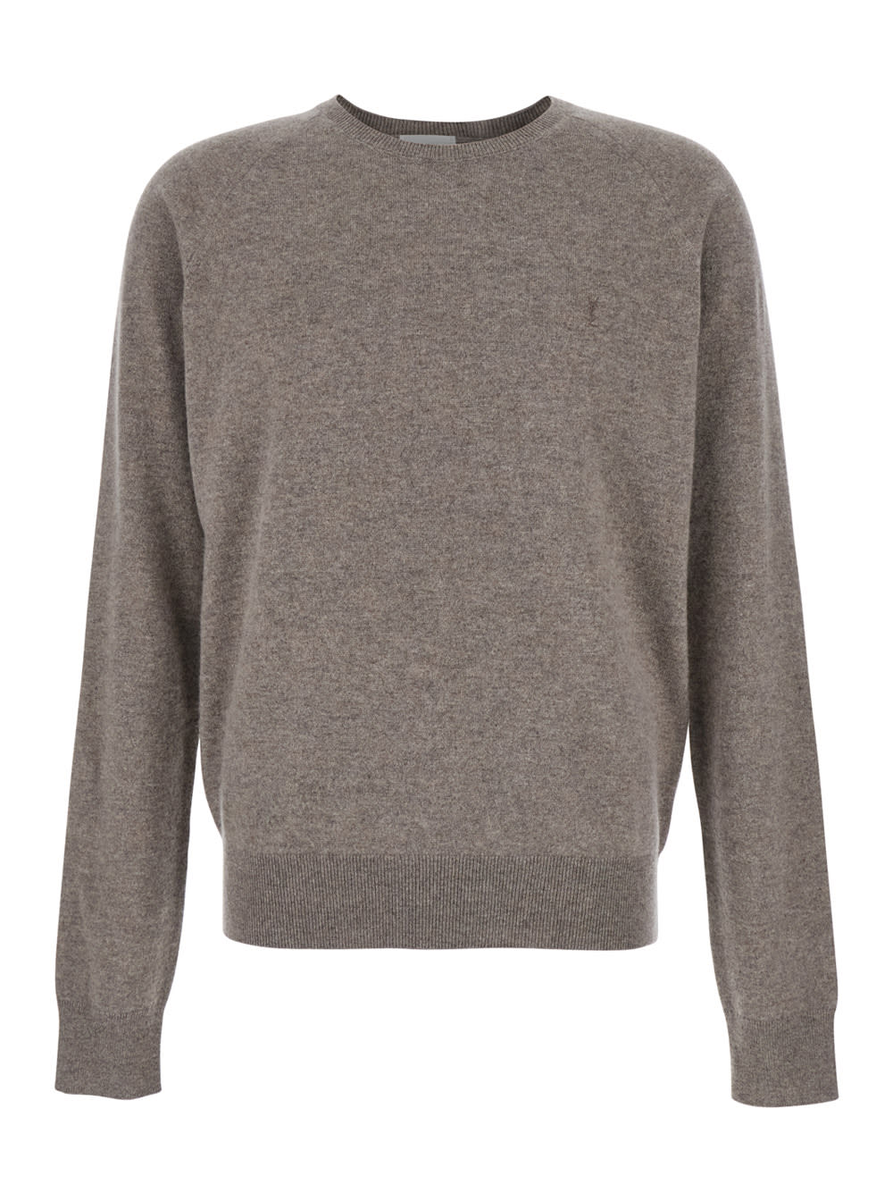 Shop Saint Laurent Beige Crewneck Sweater With Cassandre In Cashmere Man In Brown