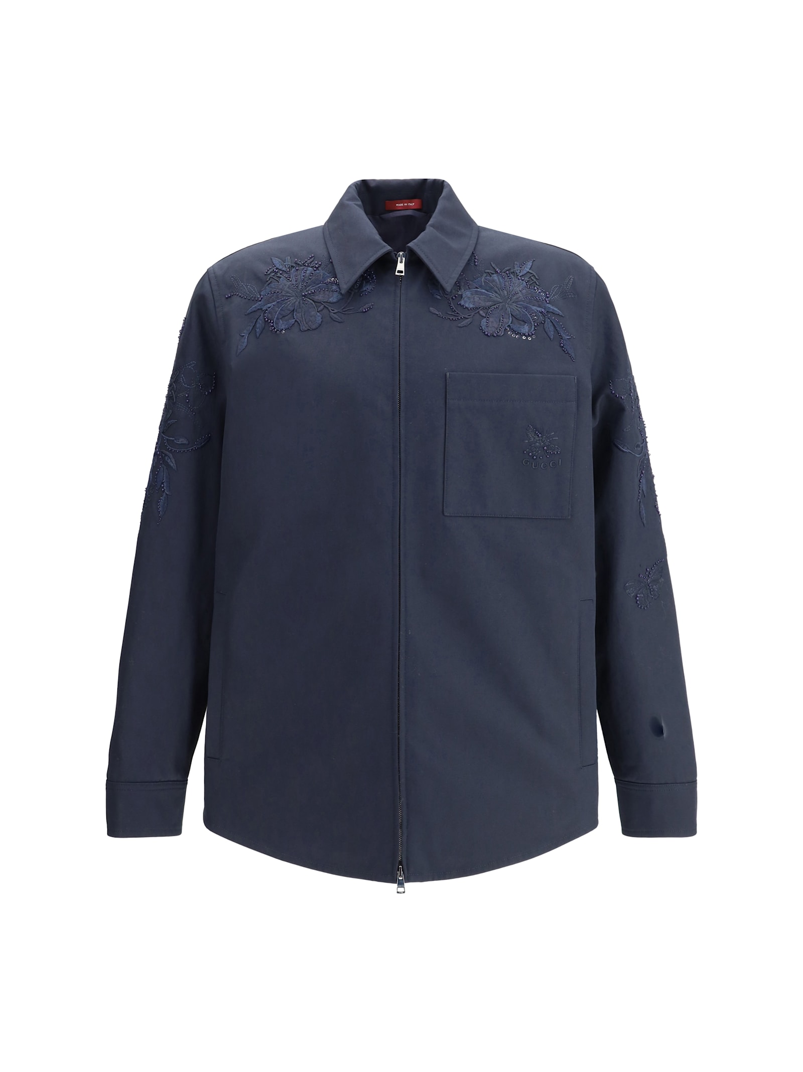 Gucci Men Cotton Jacket With Embroidery In Blue