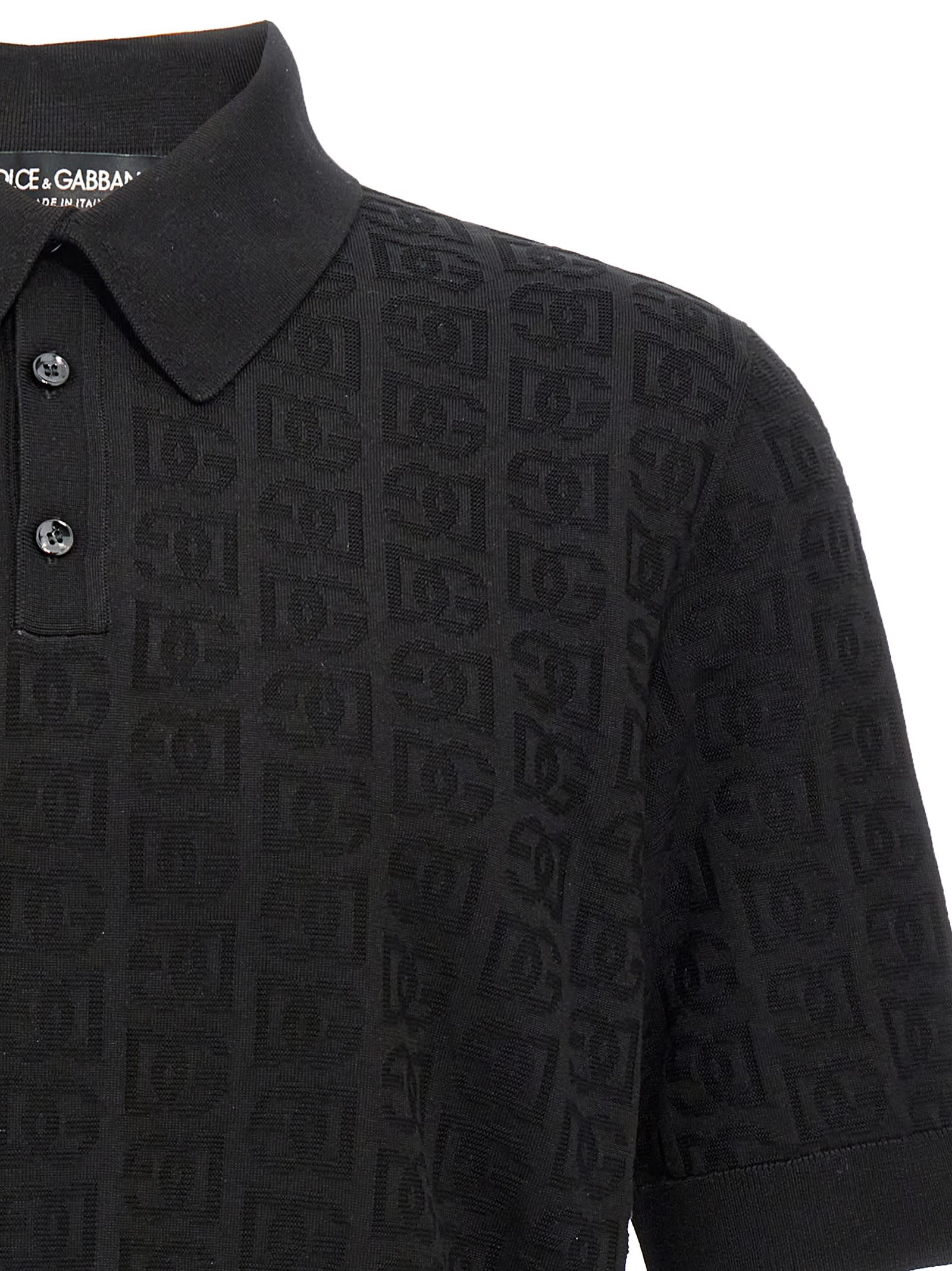 Shop Dolce & Gabbana Jacquard Logo Polo Shirt In Black