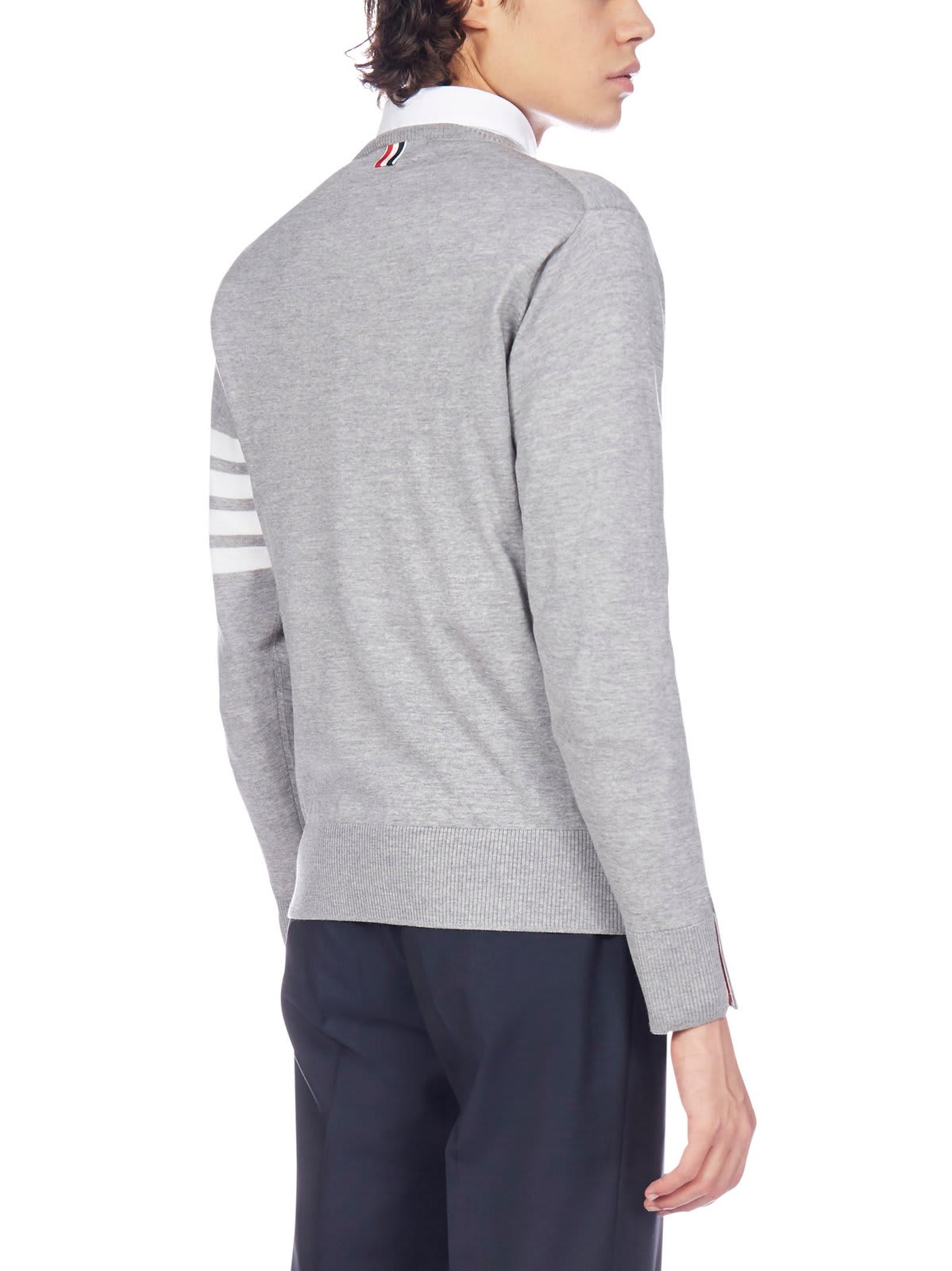 Shop Thom Browne 4-bar Striped Sweater In Pale Grey