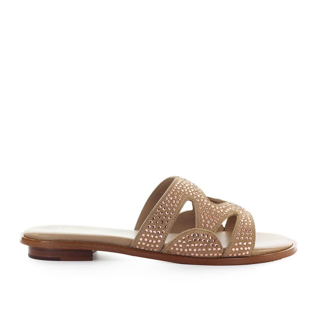 Buy Michael Kors Annalee Beige Slide With Rhinestones online, shop Michael Kors shoes with free shipping