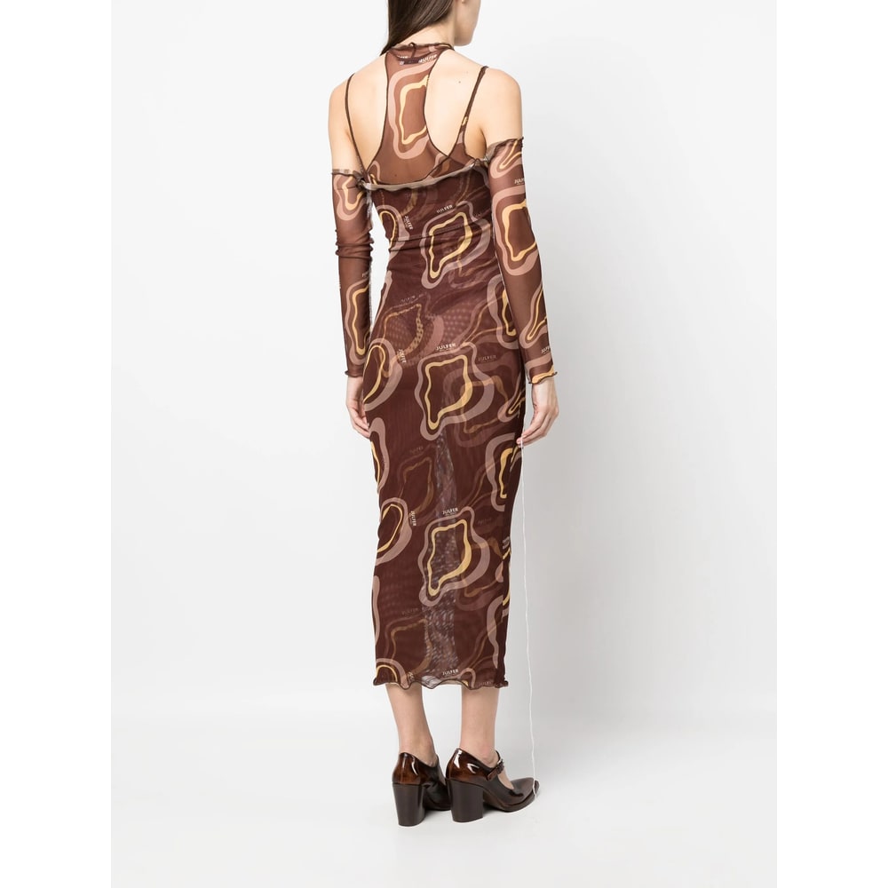 Julfer Janet Abstract-print Midi Dress In Brown