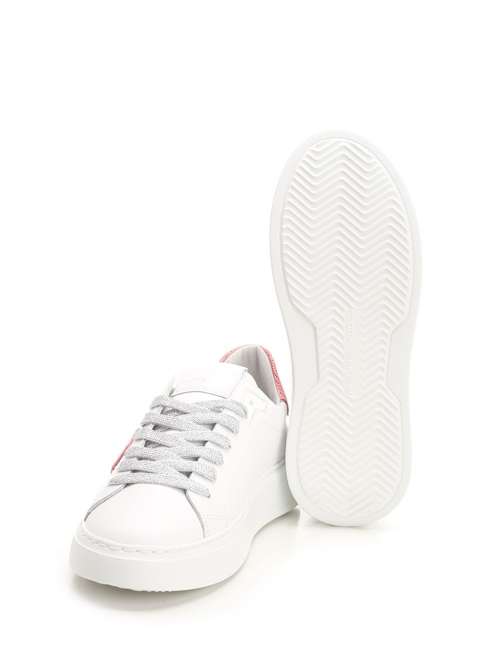 Philippe Model Low Top Leather Sneakers With Contrast Heel Tab In White