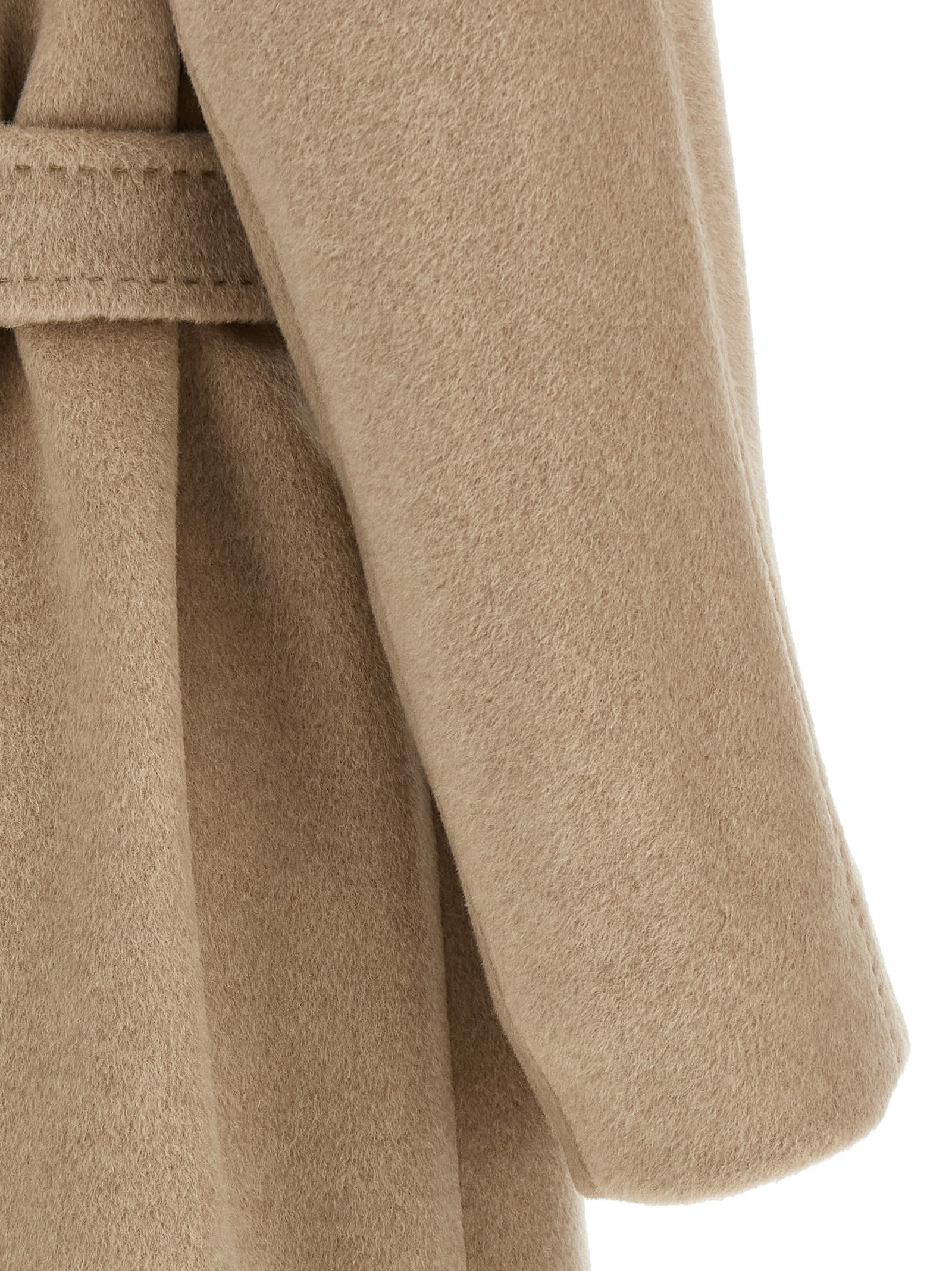Weekend Max Mara Long Coat With Belted Waist And Pockets In Neutral