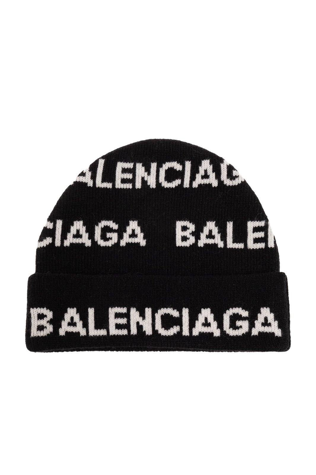 Shop Balenciaga Logo Intarsia Beanie In Black