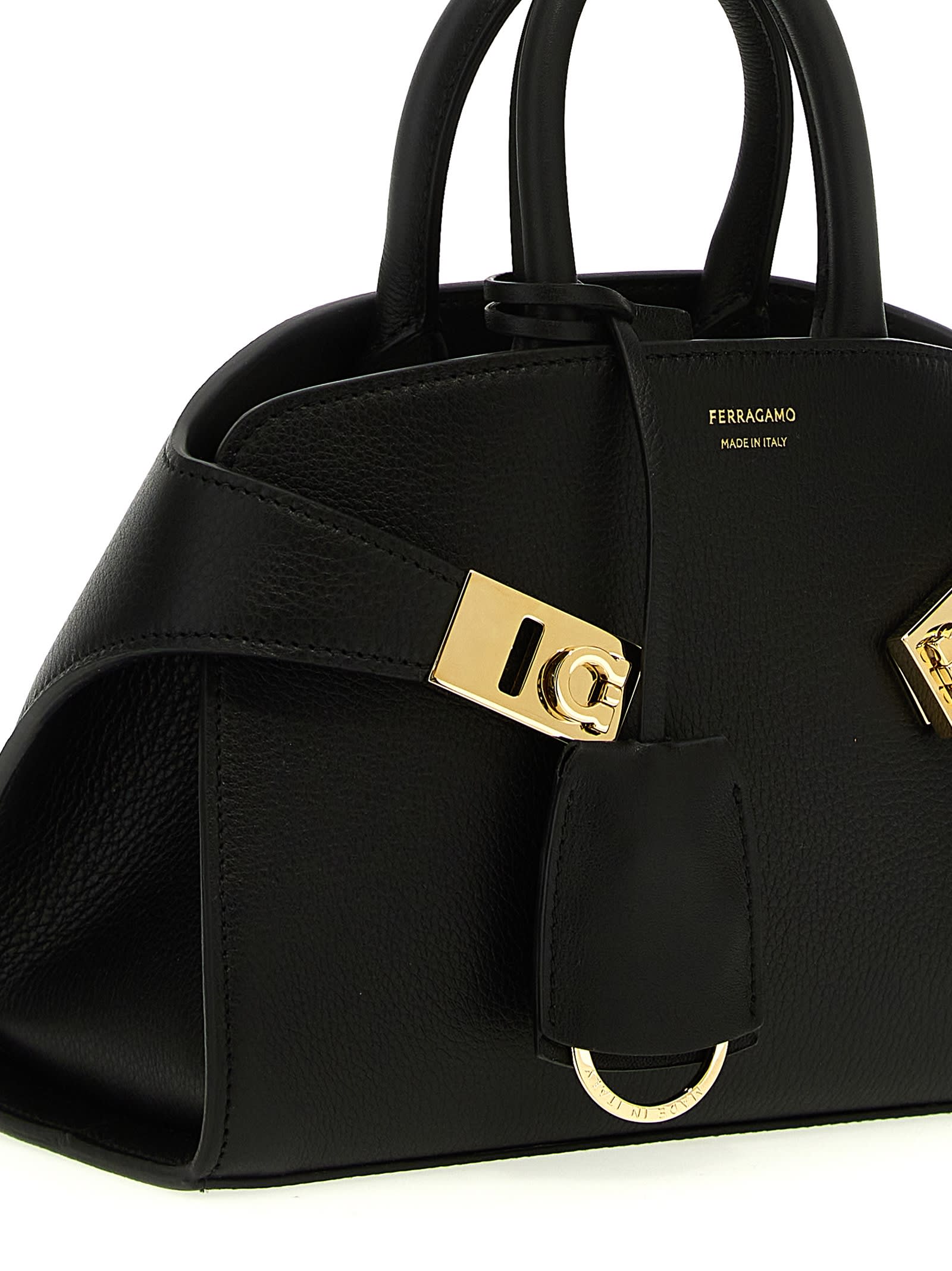 Ferragamo Mini Hug Handbag Detachable Tag In Black