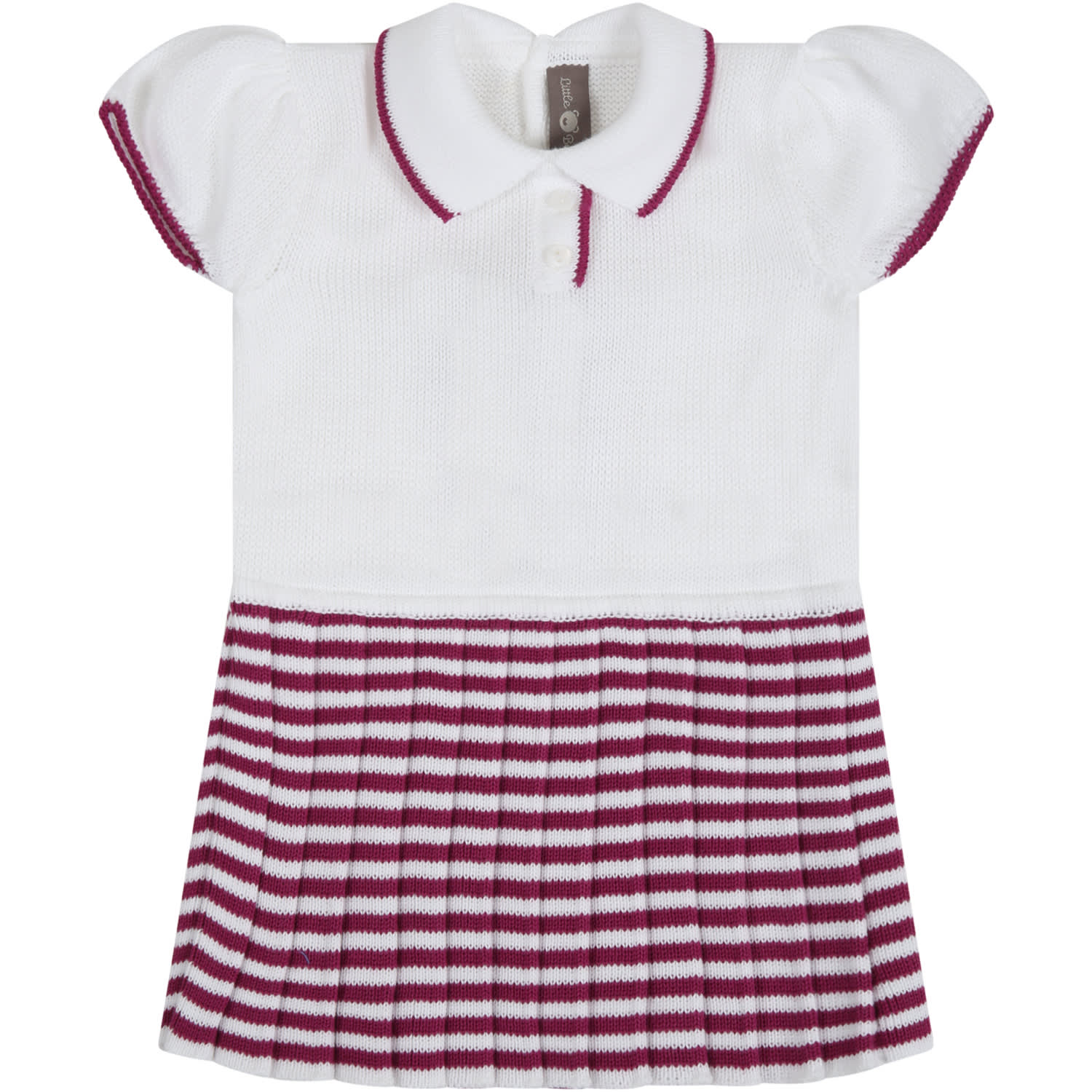 Little Bear White Dress For Babygirl With Stripes