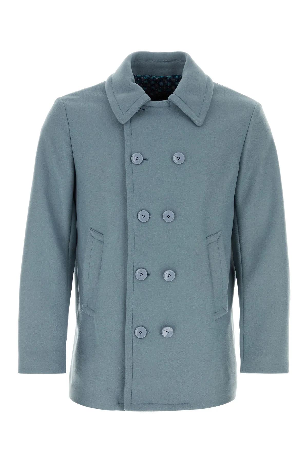 Shop Etro Powder Blue Wool Blend Coat