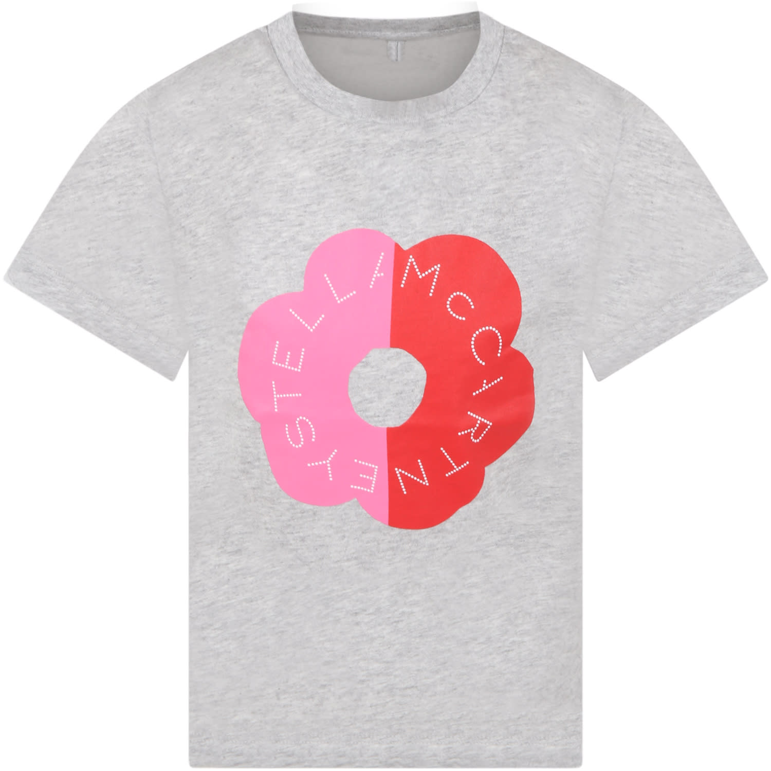 STELLA MCCARTNEY GRAY T-SHIRT FOR GIRL WITH FLOWER AND LOGO