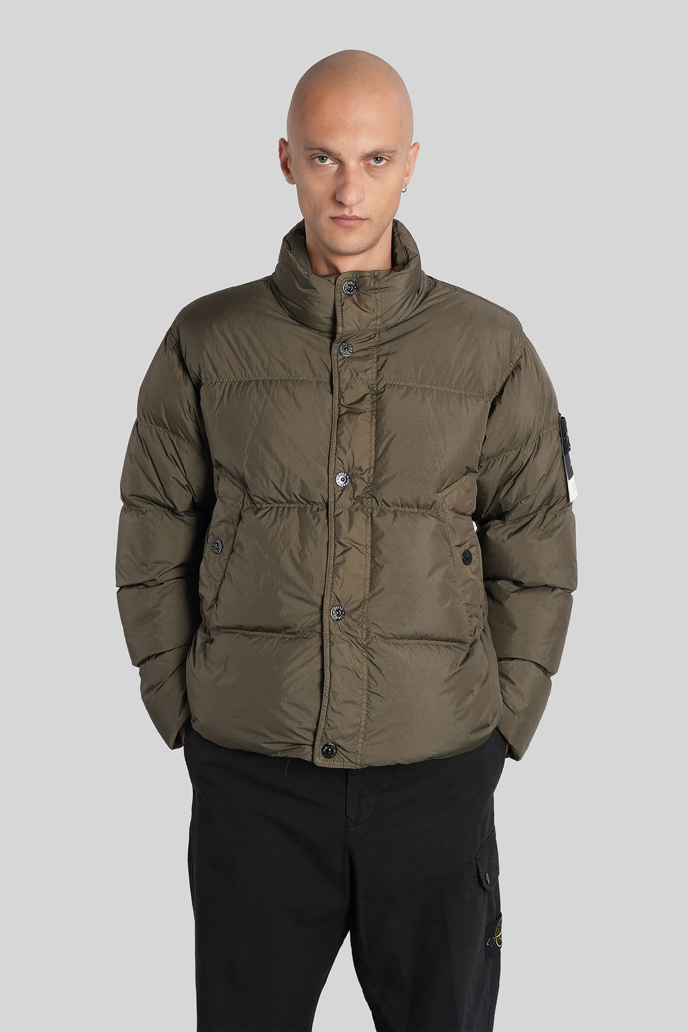 Stone Island Wind-resistant Padded Bomber Jacket In Brown