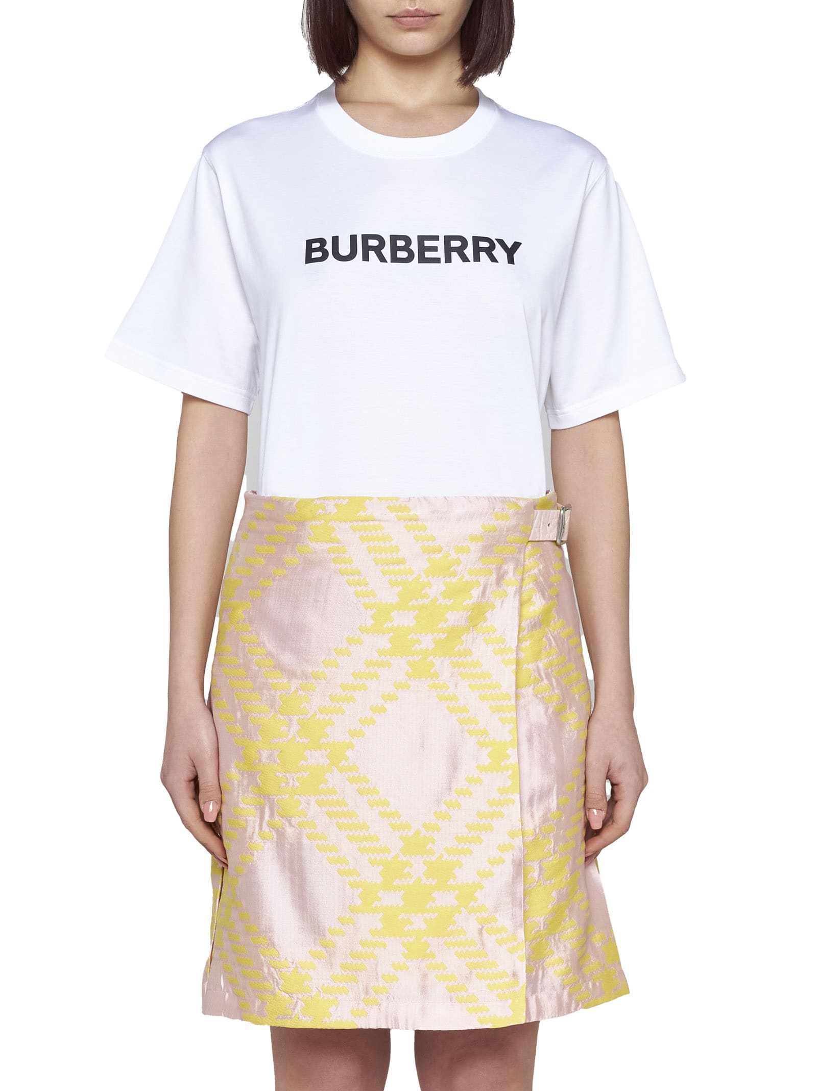 Shop Burberry Skirt In Sherbet Ip Check